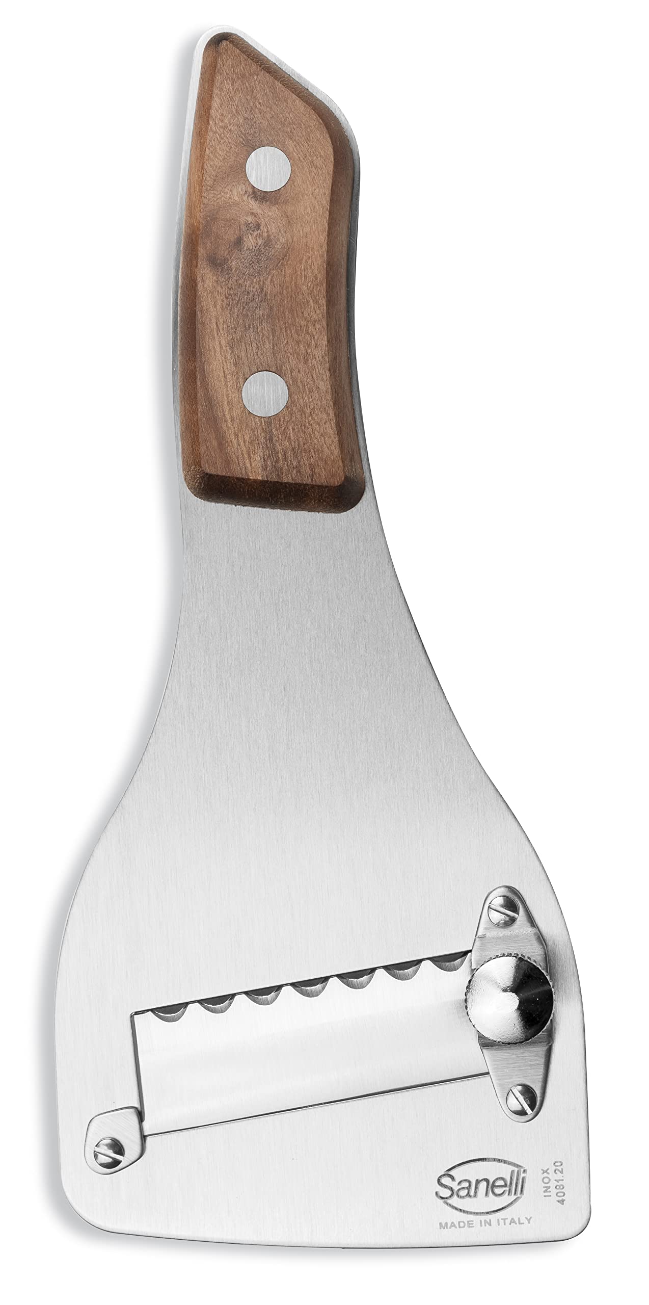 Sanelli, SAN-Slice Truffle Cutter, Professional Truffle Slicer Wood Handle with Cutting Controller, Satin Finish. Serrated Blade, Stainless Steel