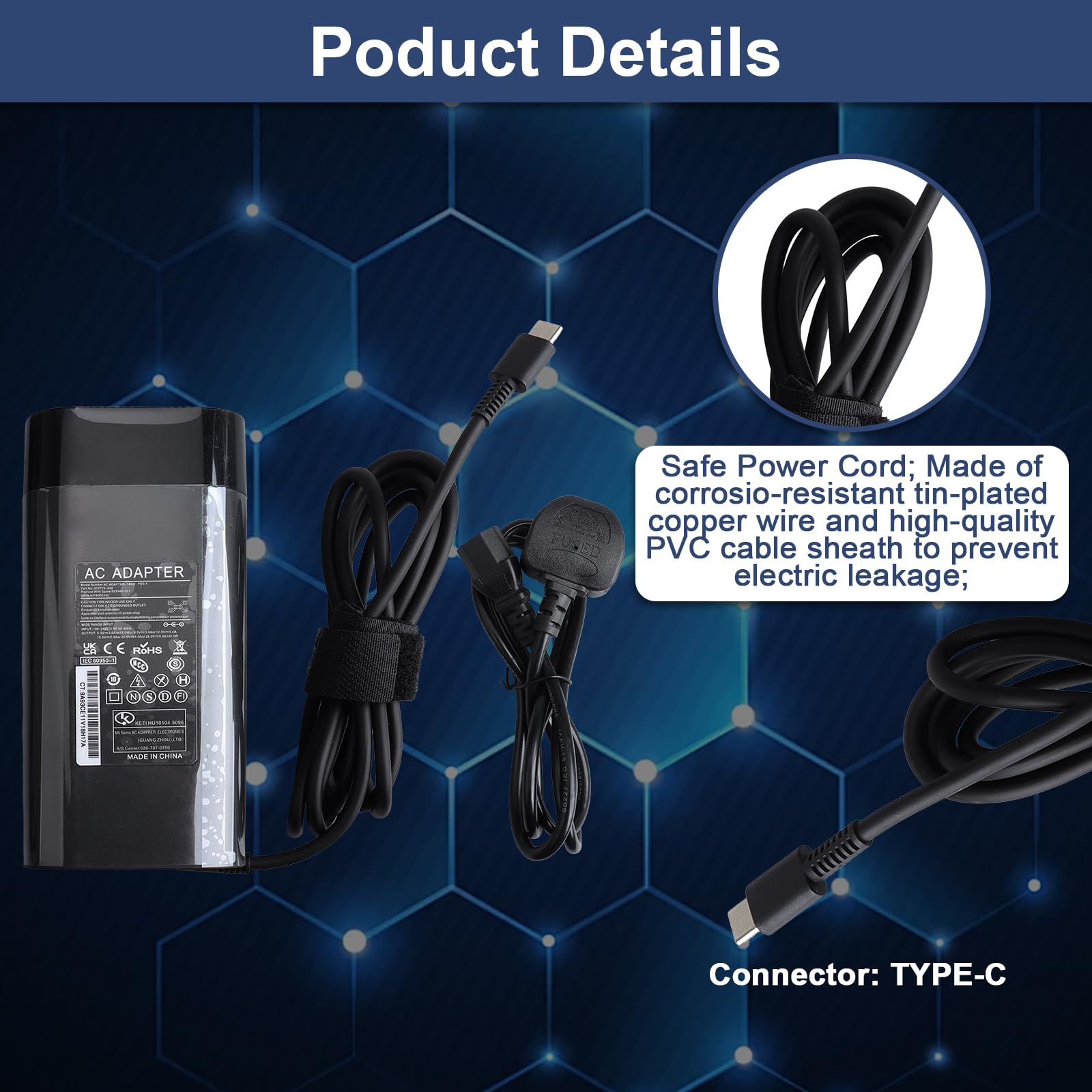 140W Alimentatore Portatile USB C per HP ZBook Ultra G1a 14" HP ZBook 8 G1i G1ak 14" 16", H-P Omen Transcend 14, Z-Book Firefly 14 16 G11 G10 Spectre X360 2-in-1 16-aa0023dx 0047nr 0097nr
