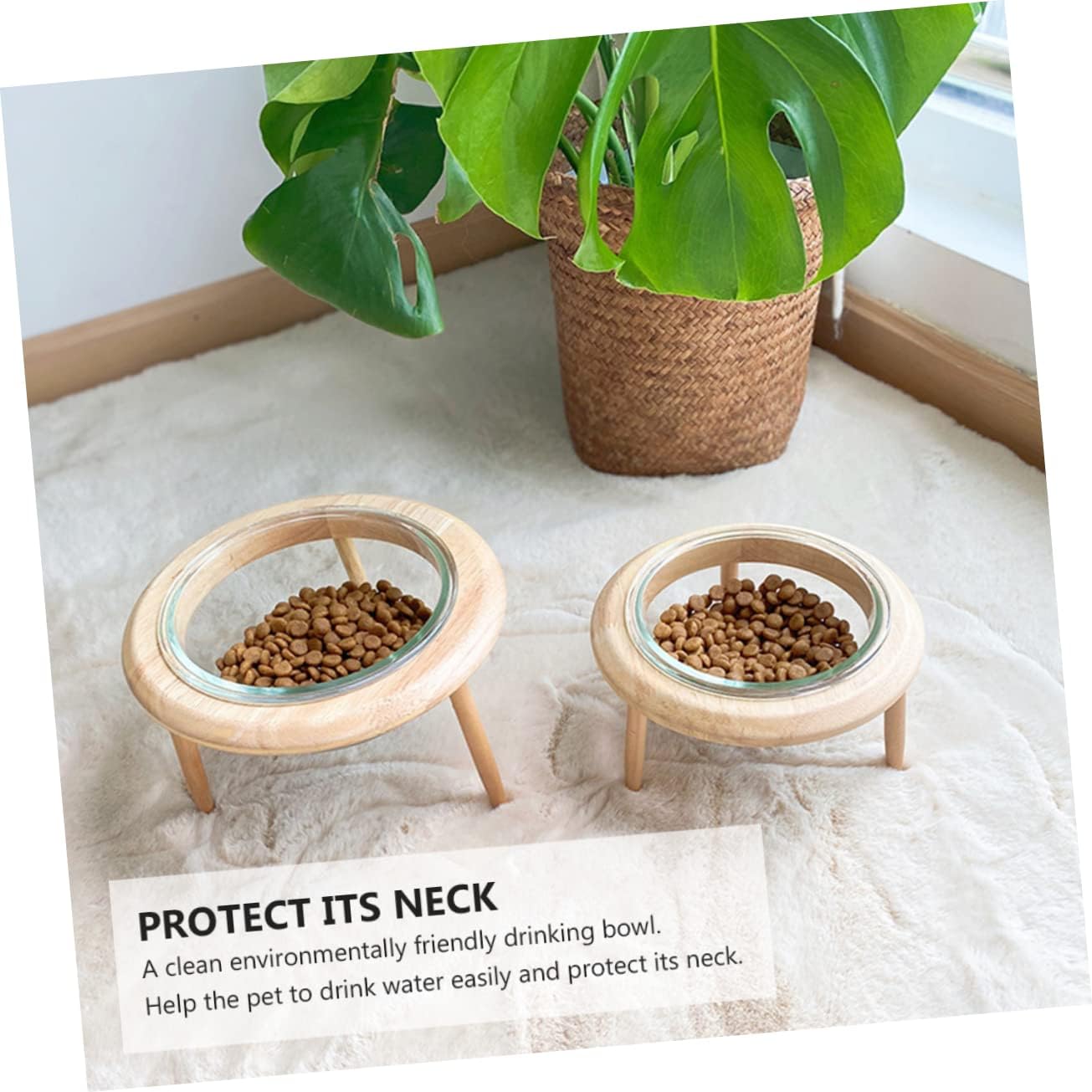 Glass Pet Bowl Pet Feeder Dog Cat Dish and Easy-Clean Detachable Tripod for Travel