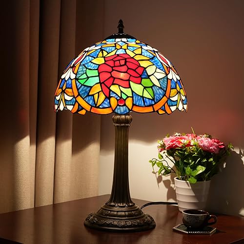Miniatura 2 de Tiffany - Lámpara de mesa de vidrieras de 12 x 12 x 18 pulgadas, luz de lectura para escritorio, decoración junto al dormitorio, sala de estar,