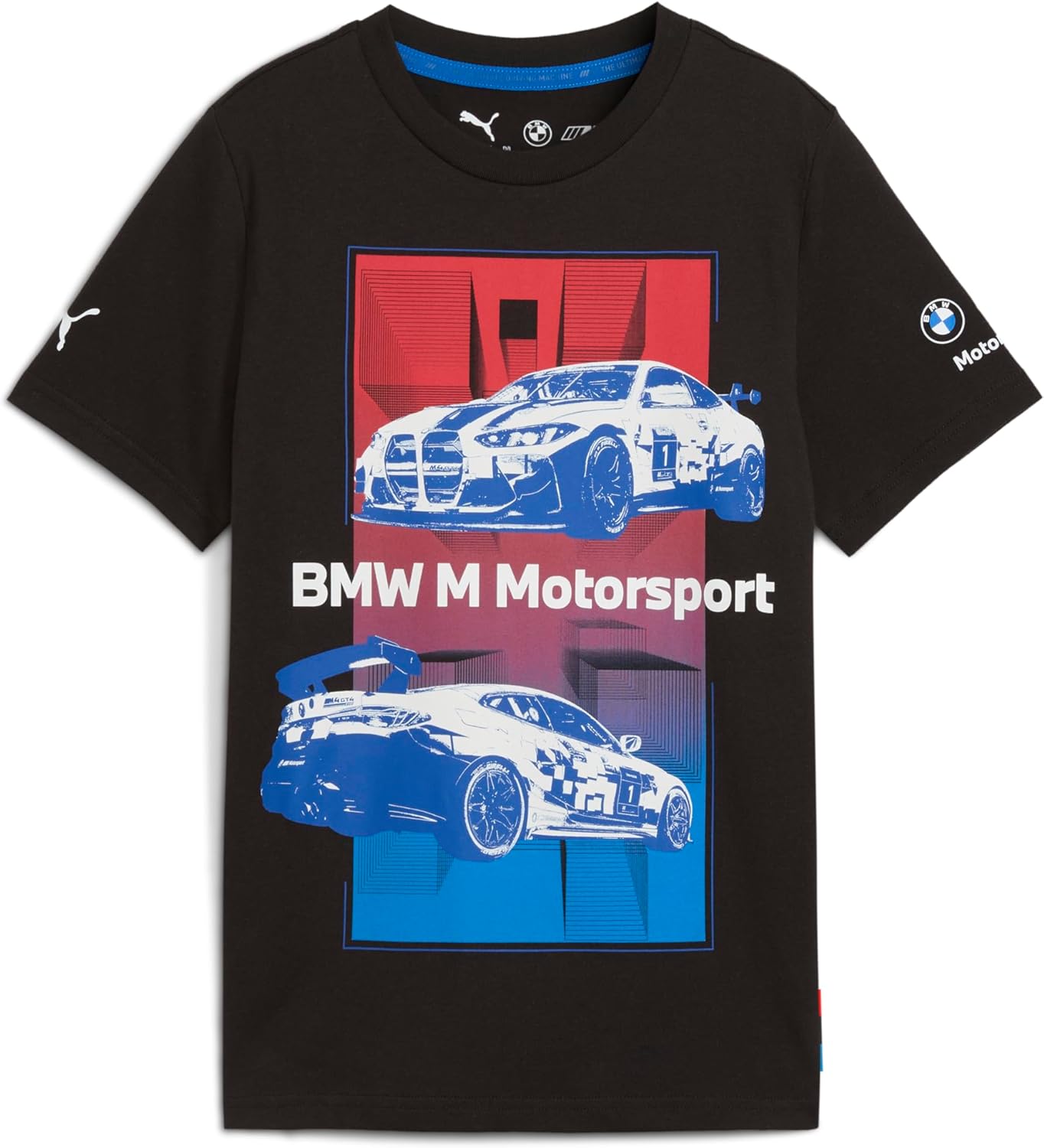 PUMA Kids Boys Bmw M Motorsport Block Graphic Crew Neck Short Sleeve Casual Tops Casual - Black