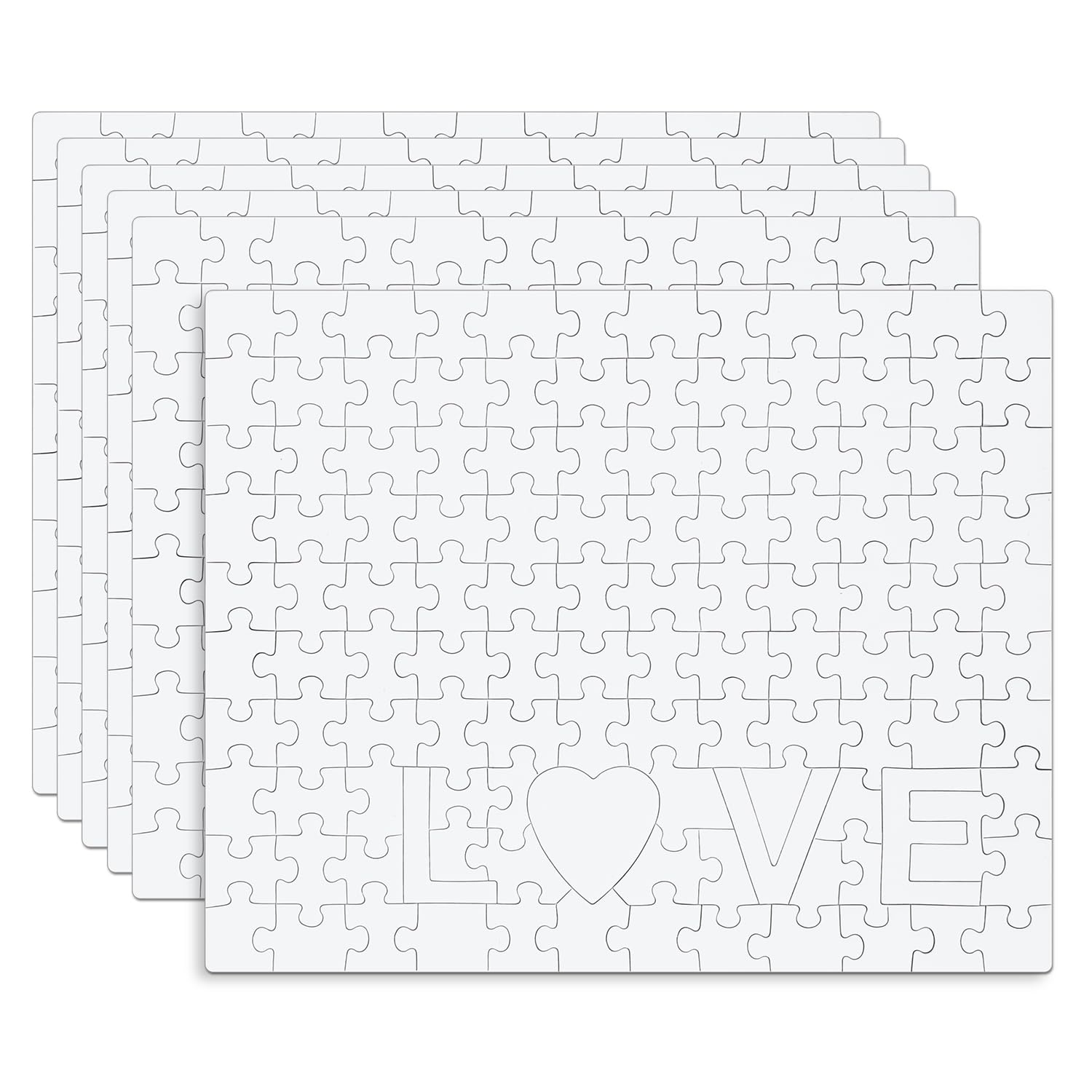 6 Sheets Blank Jigsaw Puzzles, 120 Pieces Blank Puzzle Pieces Heart 7.9 x 9.8 Inch / 20x25cm Blank Puzzle Heart with Love Words All White Puzzles for Activity Party DIY Craft