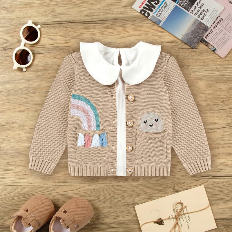 Baby Cardigan 100% Cotton Toddler Outwear Embroidery Rainbow Sun Warm Sweater Long Sleeve Knit Coats Boy Girl Clothes