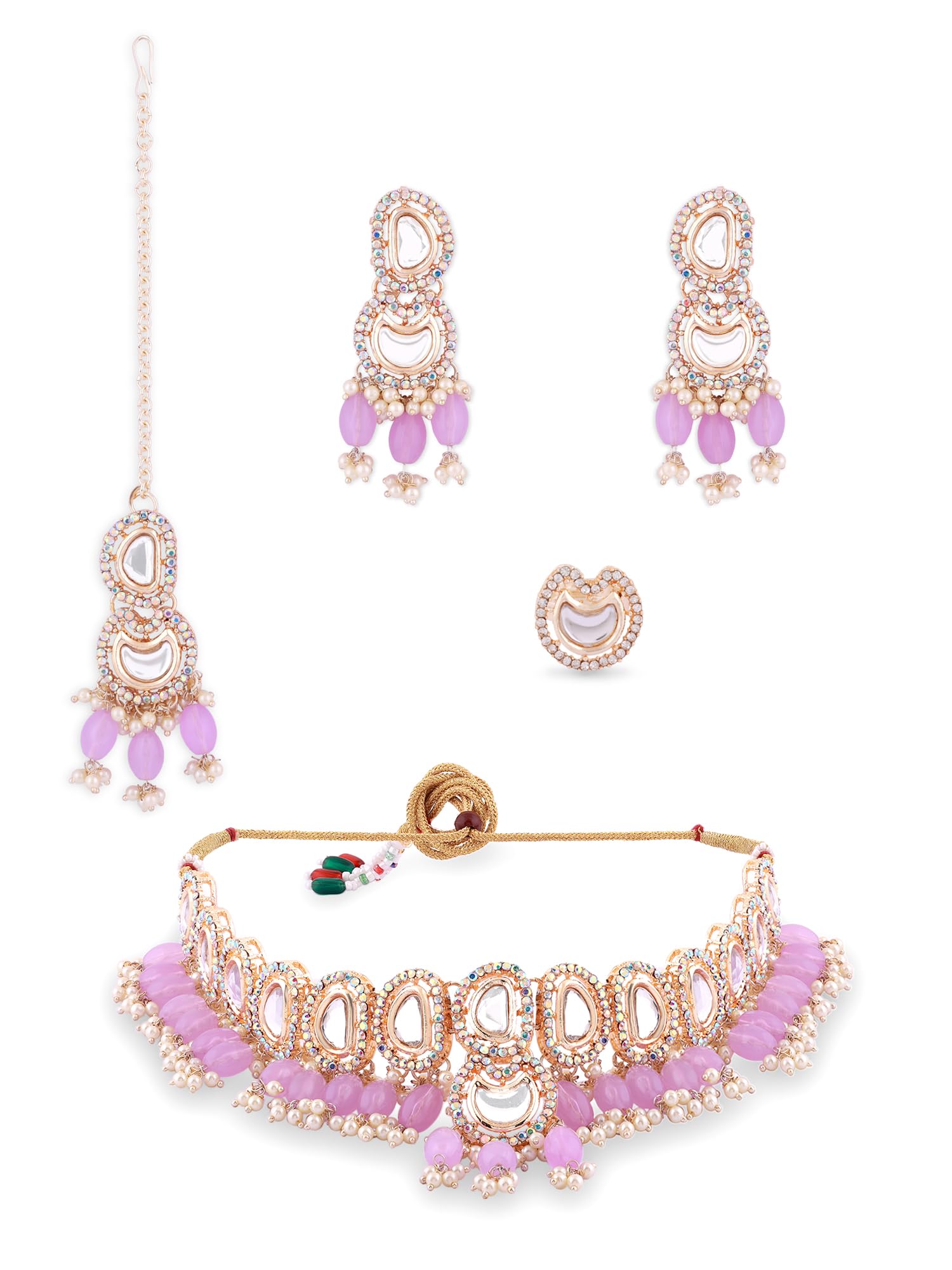 ZAVERI PEARLS Purple Dazzling Unicorn Stones & Beads Choker Necklace Earring Maangtikka & Ring Set For Women-ZPFK16490 (B0CGRDMR86) Amazon Price History, Amazon Price Tracker