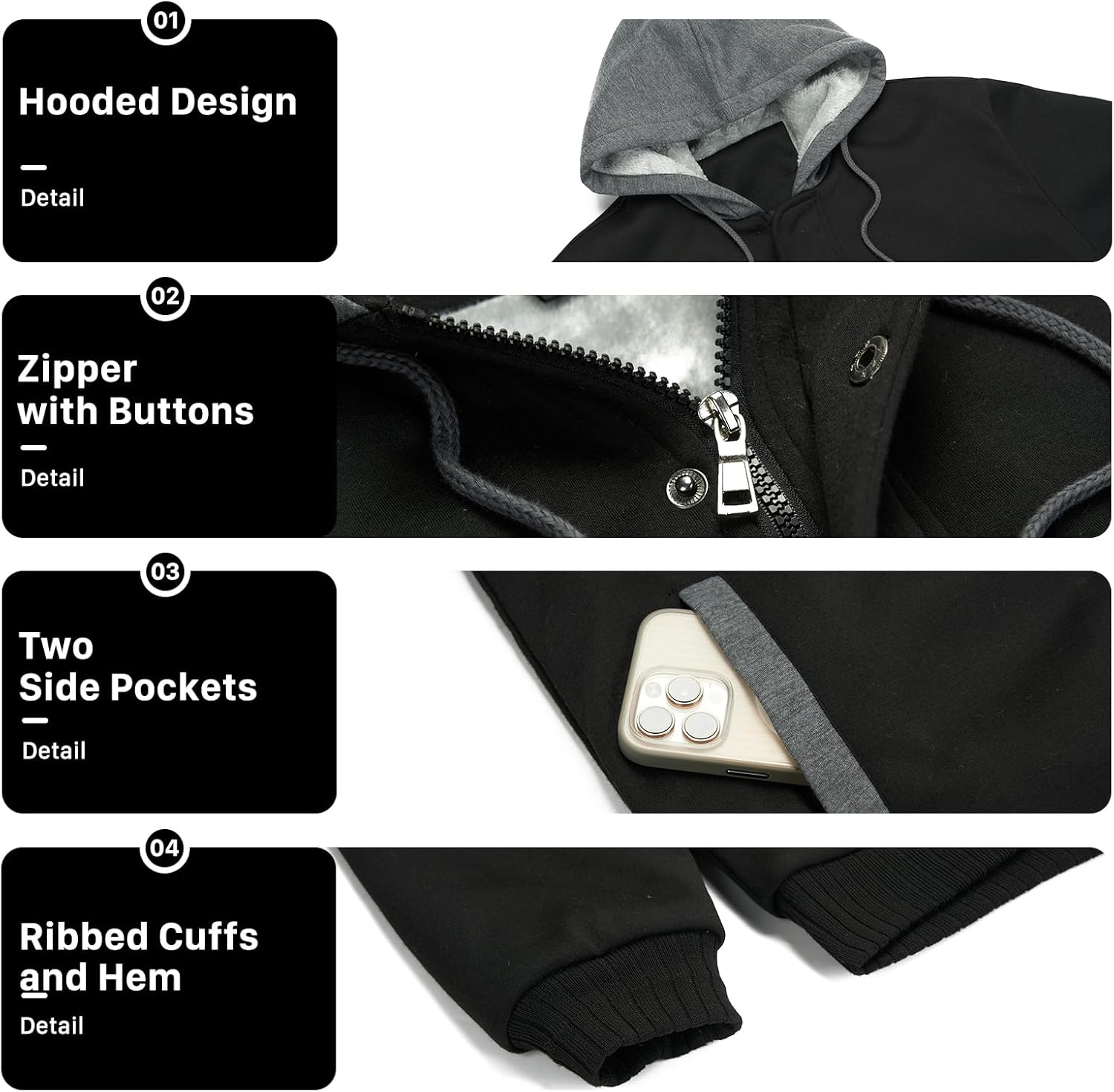 MANTORS Men's Heavyweight Fleece Hoodies Full Zip Sherpa Lined Warm Thick Hoodie Jacket Coats - Image 6