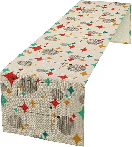 Miniatura 20 de Camino de mesa retro de los años 70, estilo vintage, arte abstracto moderno, verde, bohemio, espiral, ondas, granja, campo, cena, para el hogar,