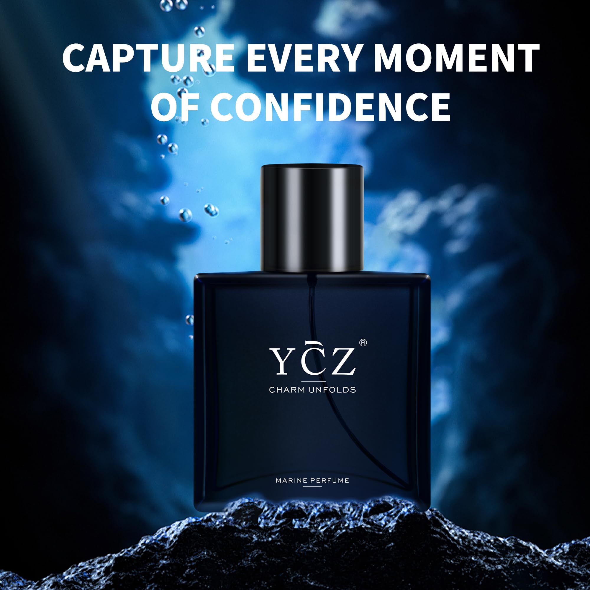 Ycz Charm Unfolds Marine Perfume for Men, 1.7 oz. Long Lasting Eau De Parfum Cologne For Men, Oriental Woody Fragrance - Ideal Special Occasions, Making it the Ideal gentlemen’s Gift