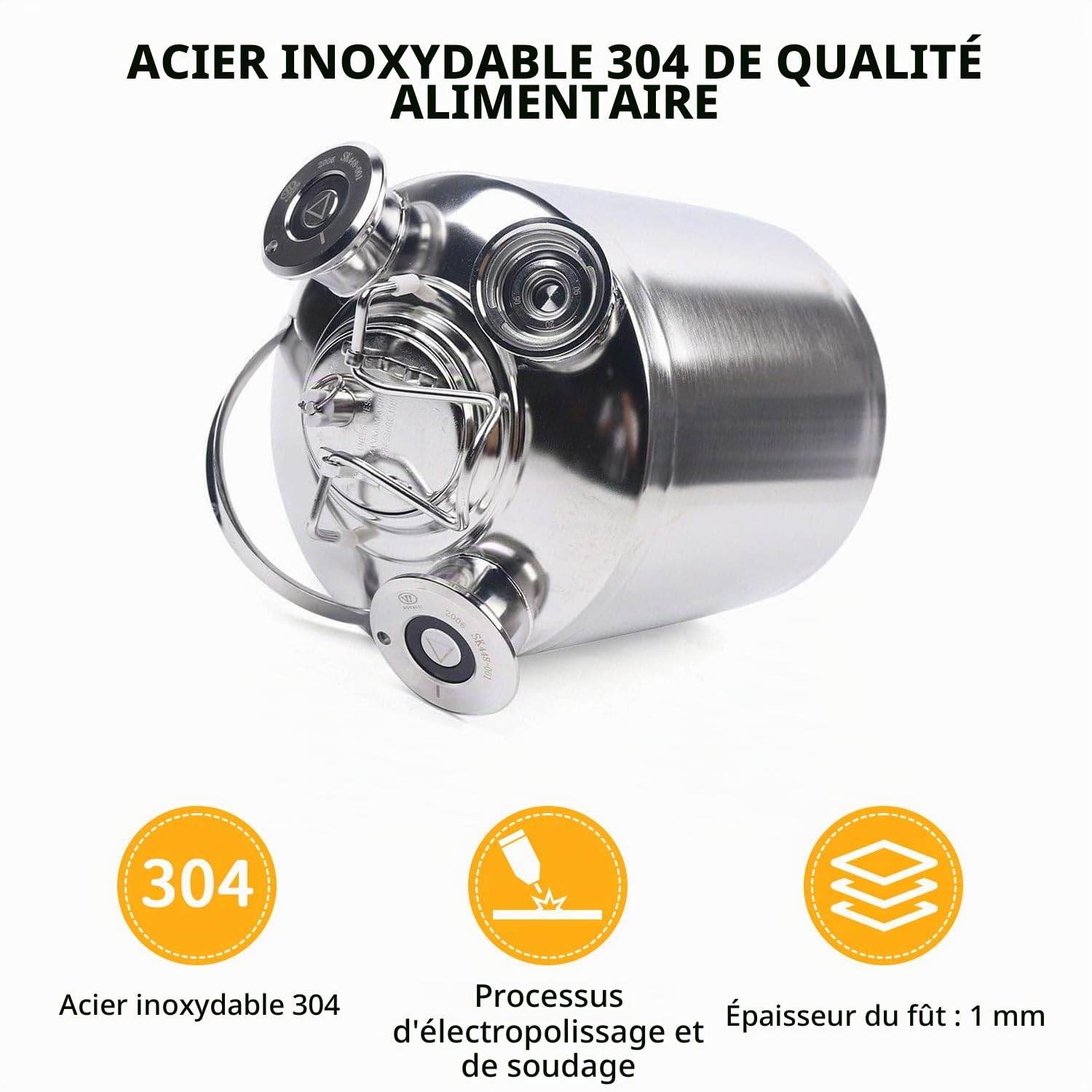 Fût de Nettoyage de Bière, 10L Acier Inoxydable Tonneau de Nettoyage Dde Bière à 3 Têtes avec Couvercle, Adapté aux Lances de fût de Type A, G, S, pour Bar d'hôtel, Brassage à Domicile
