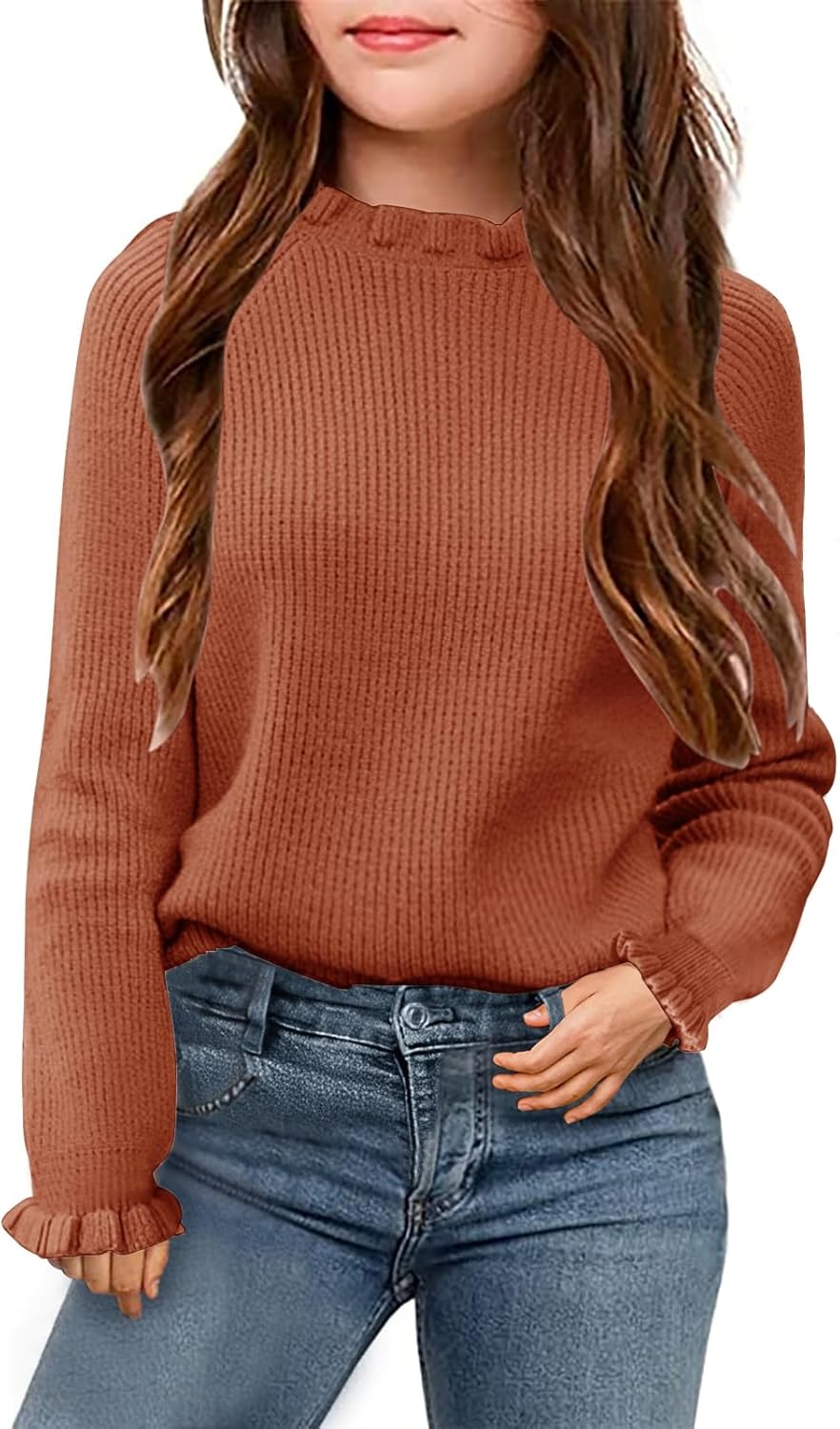 Febriajuce Girls Crewneck Sweaters Kids Fall Long Sleeve Cute Knit Pullover Tops 5-14 Years