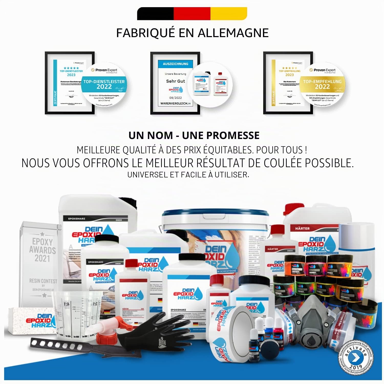 Resine epoxy transparente 10,2 kg | Qualité professionnelle limpide et à faible odeur | Résine coulée pour bois + gants gratuits, y compris les instructions en français