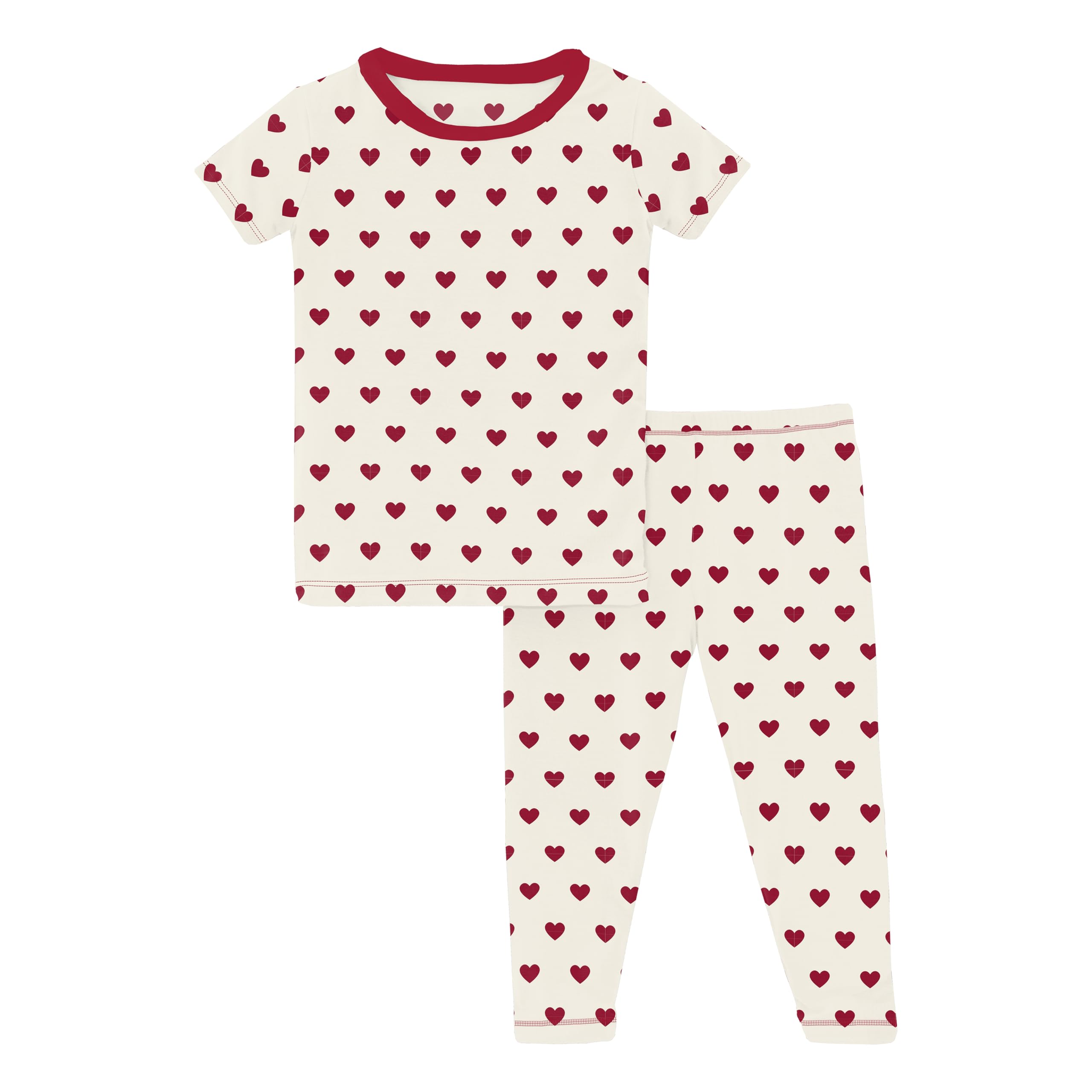 KicKee Full of Hearts Two Piece Pajamas Set, Long and Short Sleeve, Long Pants, Snug Fit Pajamas
