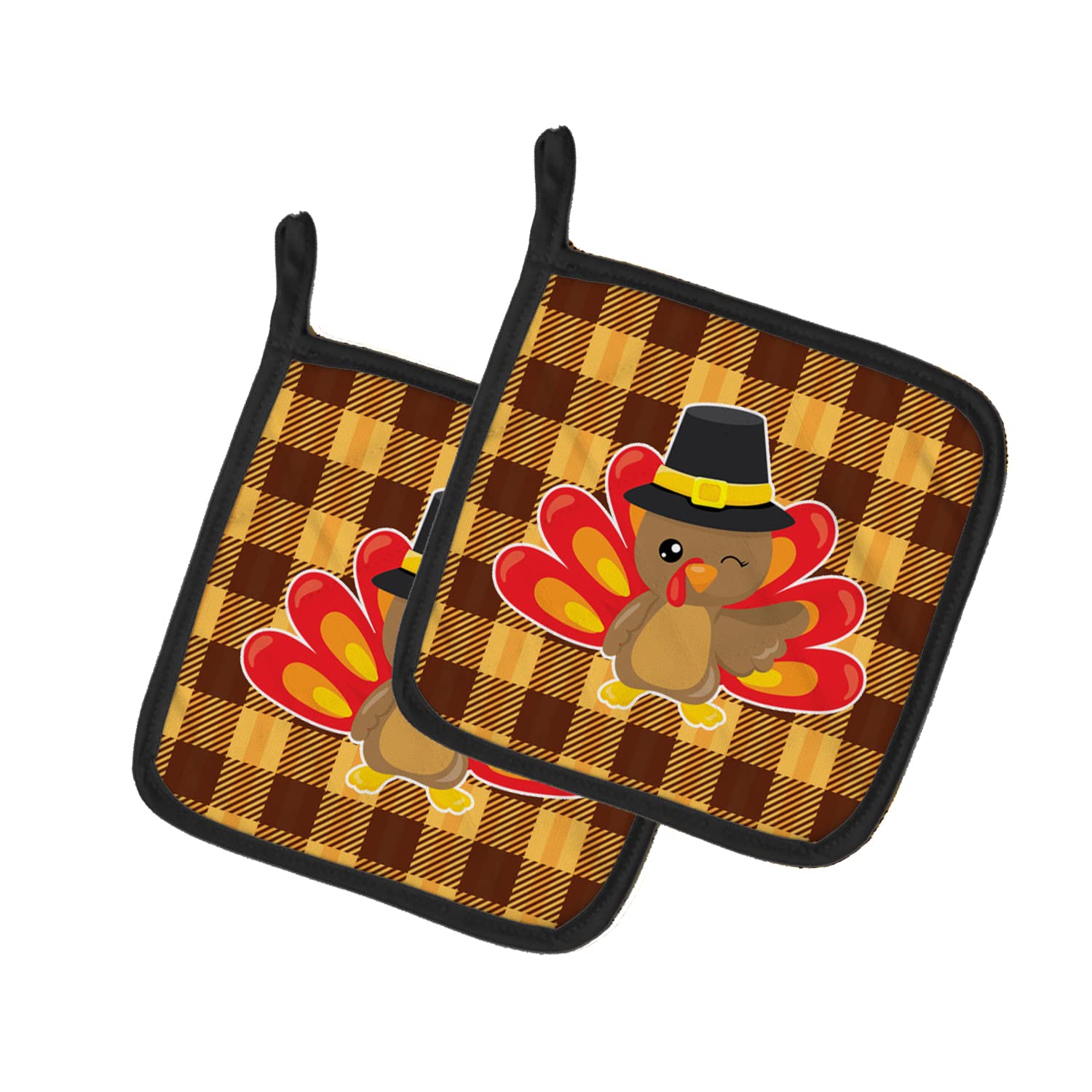 Caroline's Treasures BB7114PTHD Thanksgiving Turkey Wink Pair of Pot Holders Kitchen Heat Resistant Pot Holders Sets Oven Hot Pads for Cooking Baking