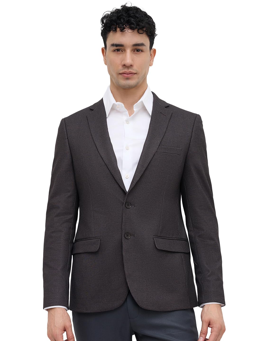 raymond Men Slim Fit Knitted Pattern Cotton Polyester Blend Notch Lapel Full Sleeve Formal Blazer-picture-23