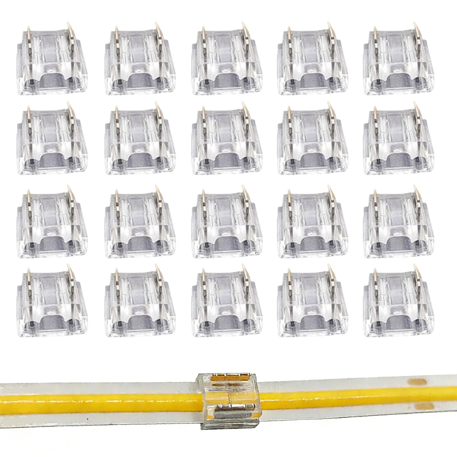 ChainYao 20 Pack 8mm 2 Pin Solderless LED Strip Connectors, UKCA Certified COB LED Adapters, No Stripping for 12V 24V Single Color Tape Lights, Slim for Aluminium Channel [Energy Class A]