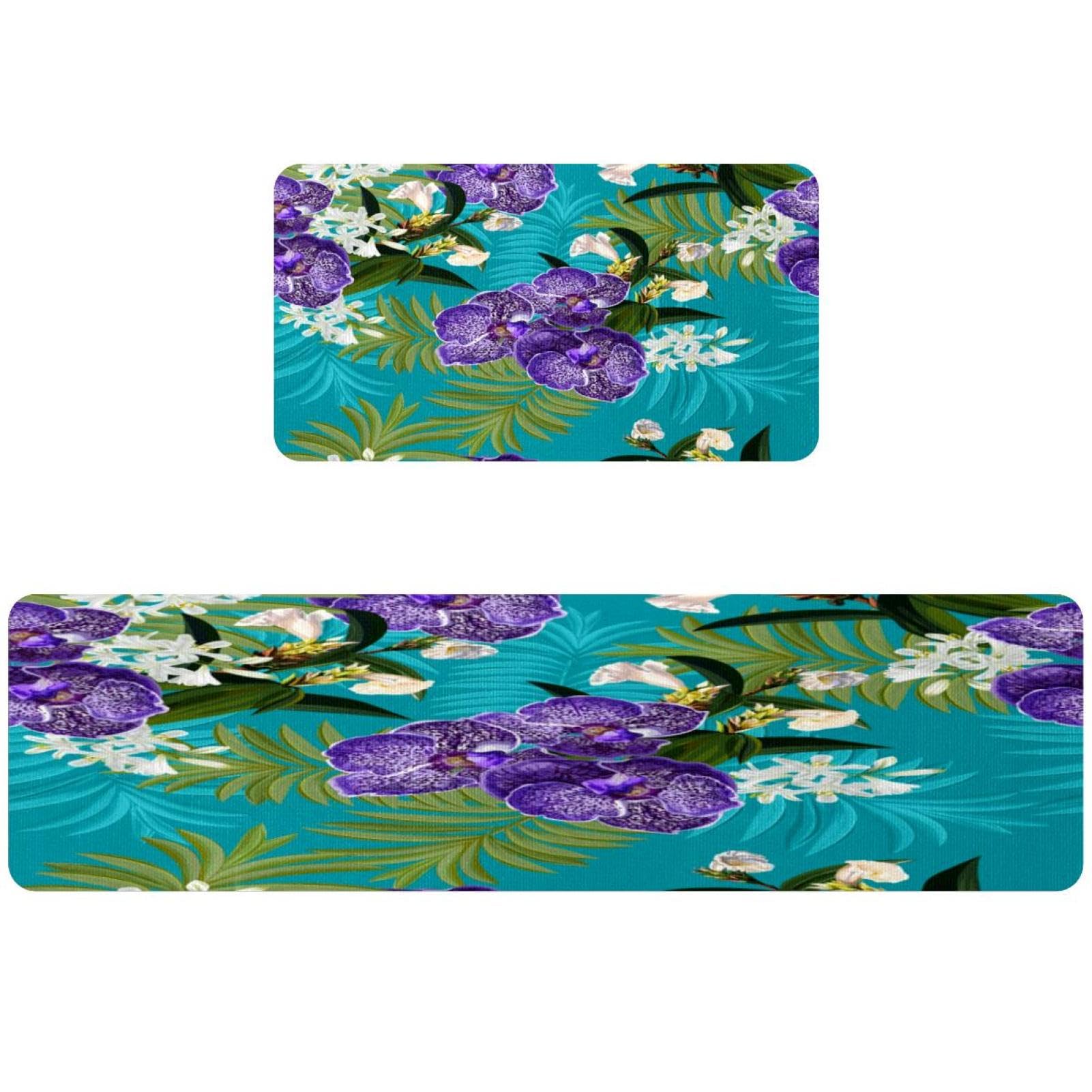 Tapete de cocina de 2 piezas VAPOKF morado de orquídeas antideslizante