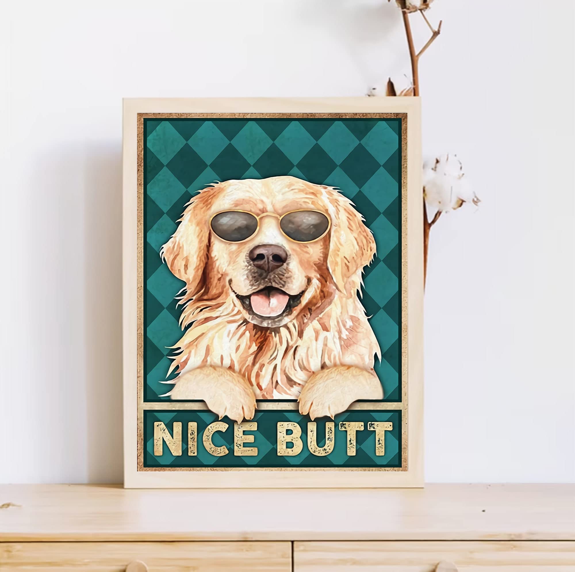Retro Metal Tin Sign 5.5 X 8 Inches Funny Golden Retriever Dog Nice Butt Poster Funny Golden Retriever Dog Toilet Butt Napkins Poster Retriever Dog Bathroom Poster Novelty Decorative Crafts