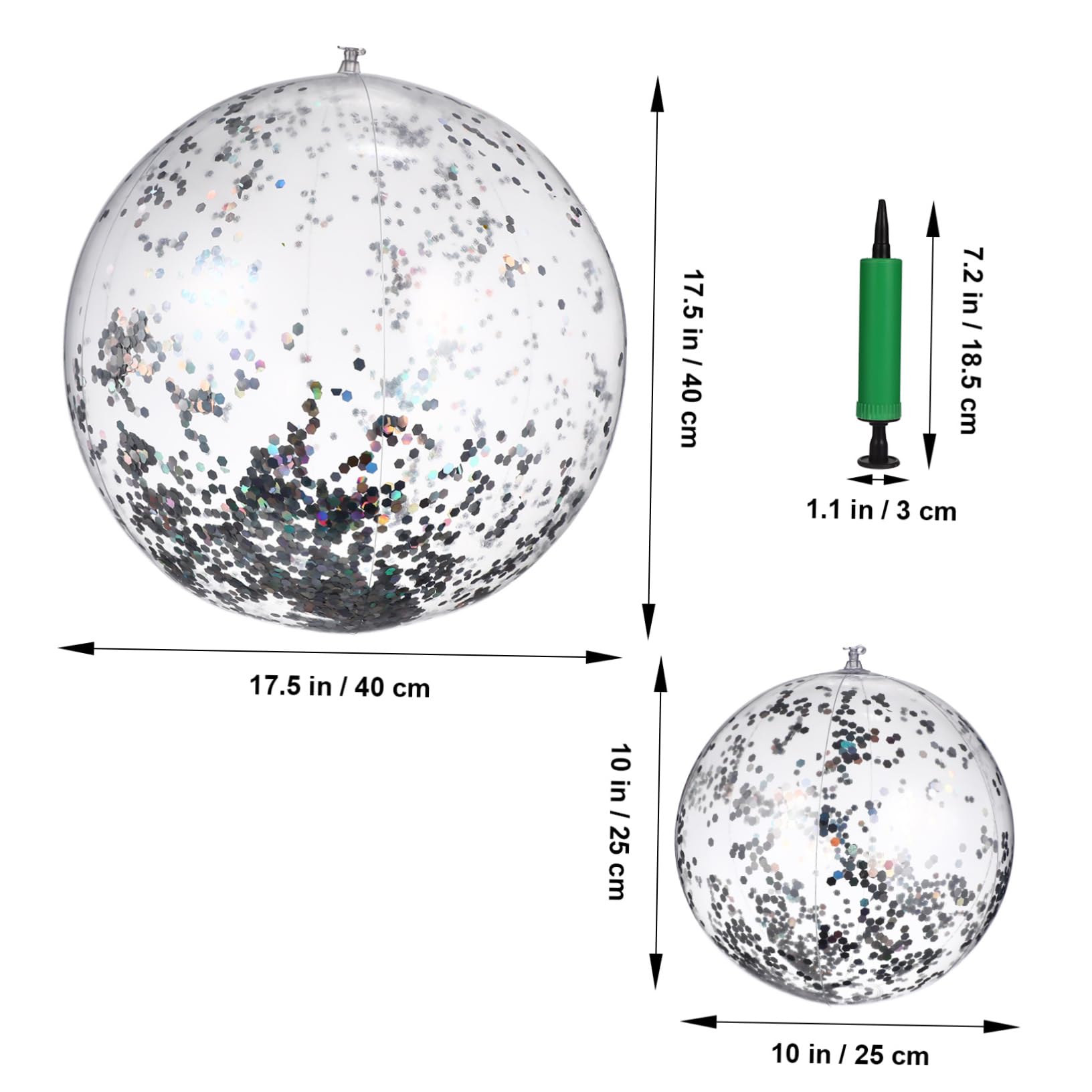VICASKY 2 Pcs Glitter Inflatable Beach Balls Pool Game with Pump for Sparkling Confetti Fun for Summer Parties Beach Activities