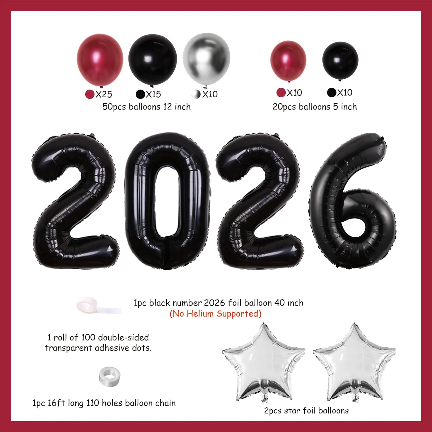 2026 Graduation Party Decoration Maroon and Silver Balloon Garland Arch Kit Burgundy and Black with 2026 Balloon Star Foil Balloons for Class of 2026 Congrats Grad Graduation Supplies - Image 7