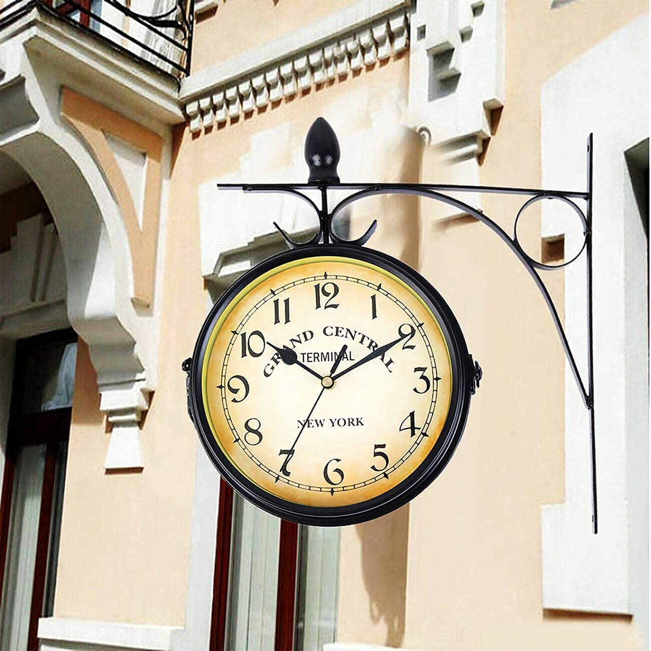 Horloge murale extérieure vintage européenne avec double cadran rotatif lisible