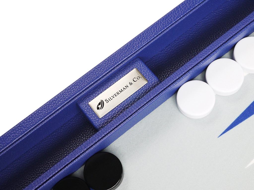 16-inch Backgammon Set - Indigo Blue Board – Grey Playing Surface, White and Blue Points