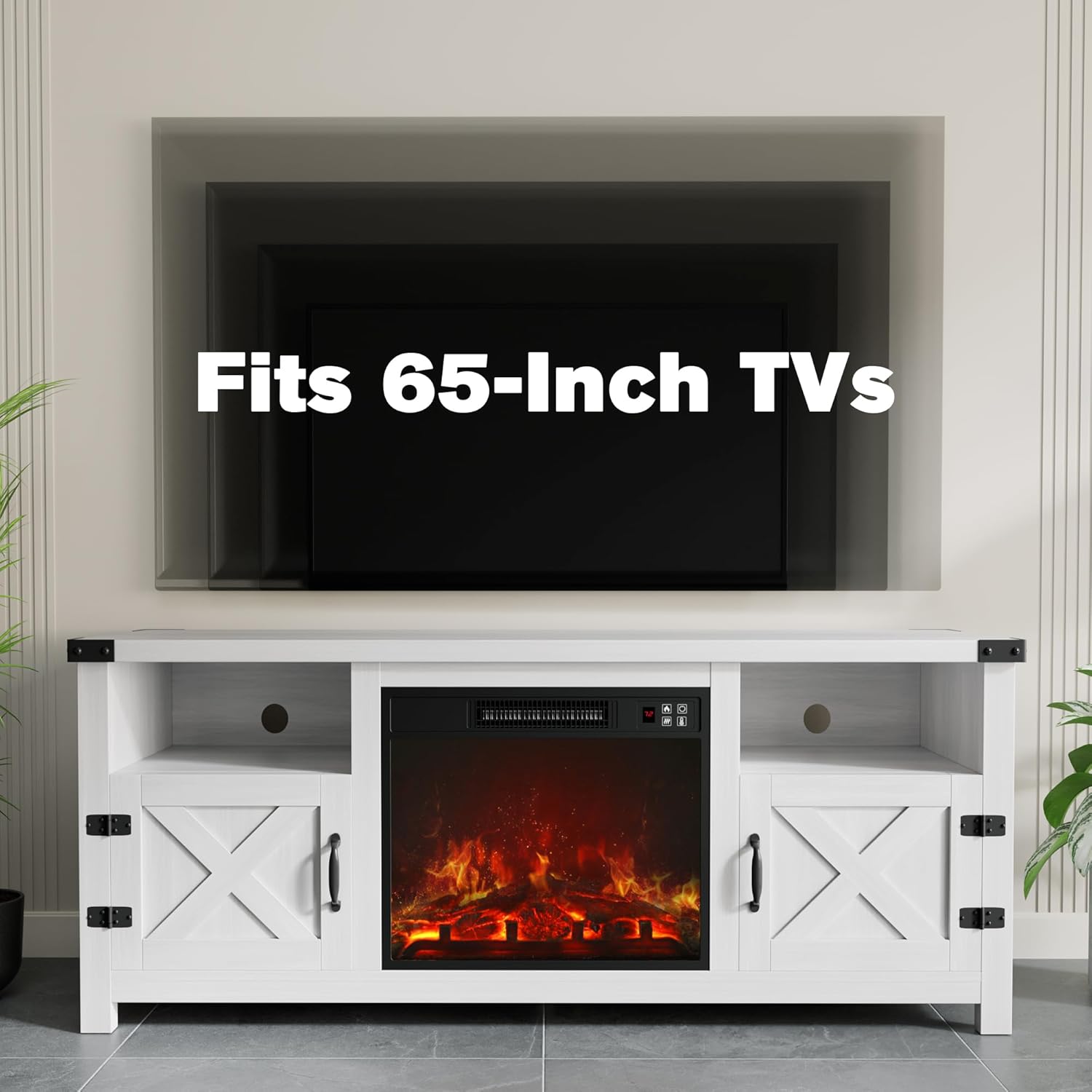 JUMMICO Fireplace TV Stand with 18” Electric Fireplace, Modern Fire Place TV Stands for Living Room, Entertainment Center with Storage Cabinet (Ivory)