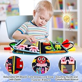 Gojmzo Busy Board Montessori Toys for Toddler Boys & Girls Gifts, Sensory Toys for Toddlers, Educational Travel Preschool Activities Learning Alphabet Count Fine Motor Skills