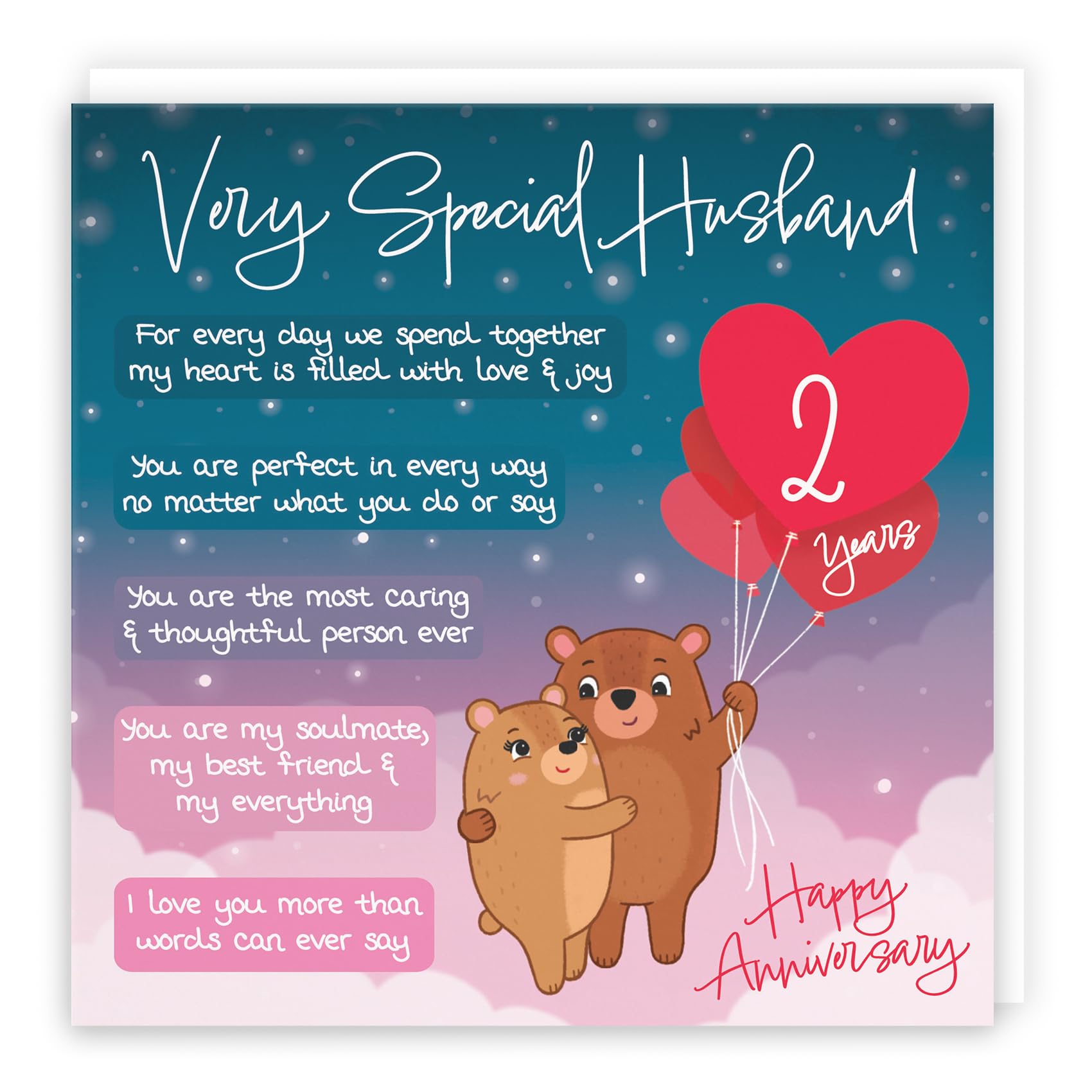 Hunts England - Starry Night 2nd Anniversary Card for Husband - Cute Bears & Poem, 2nd Husband, Standard (148 x 148 mm)