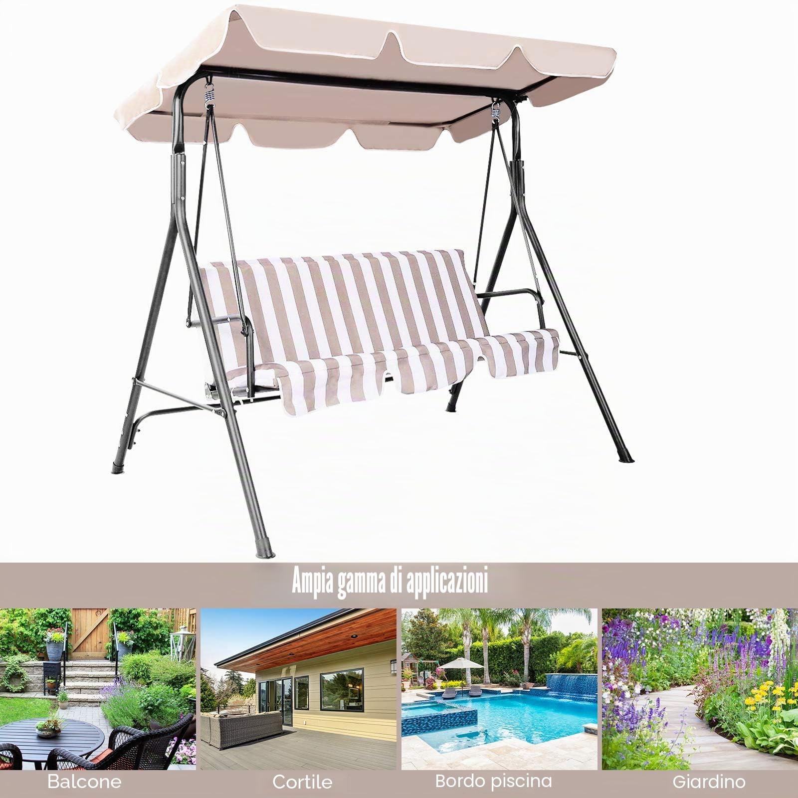 KOMFOTTEU Tetto di ricambio per altalena da giardino universale, copertura di ricambio impermeabile, copertura per dondolo con protezione solare (beige, 190 x 132 cm), XY1650ES-KF