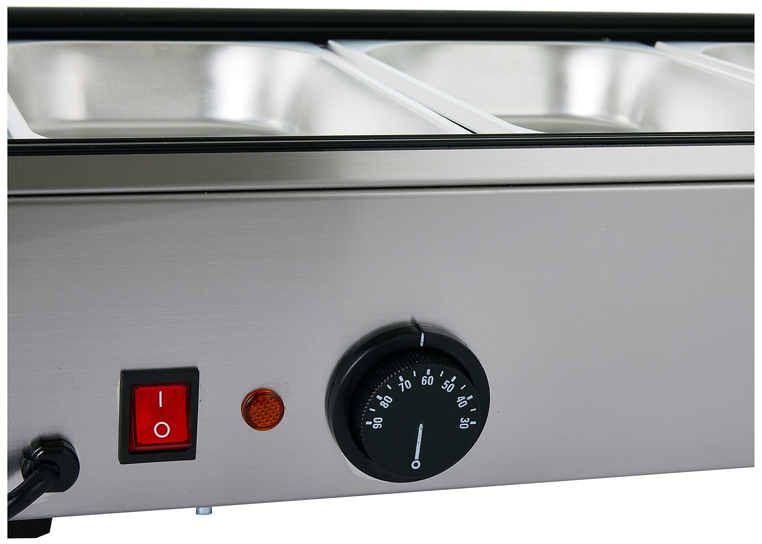 SARO MARIE 6 Vitrina caliente, 68 l, incluye 6 GN 1/3 de 40 mm, acero inoxidable y cristal, temperatura +30 a +90 °C, 0,8 kW