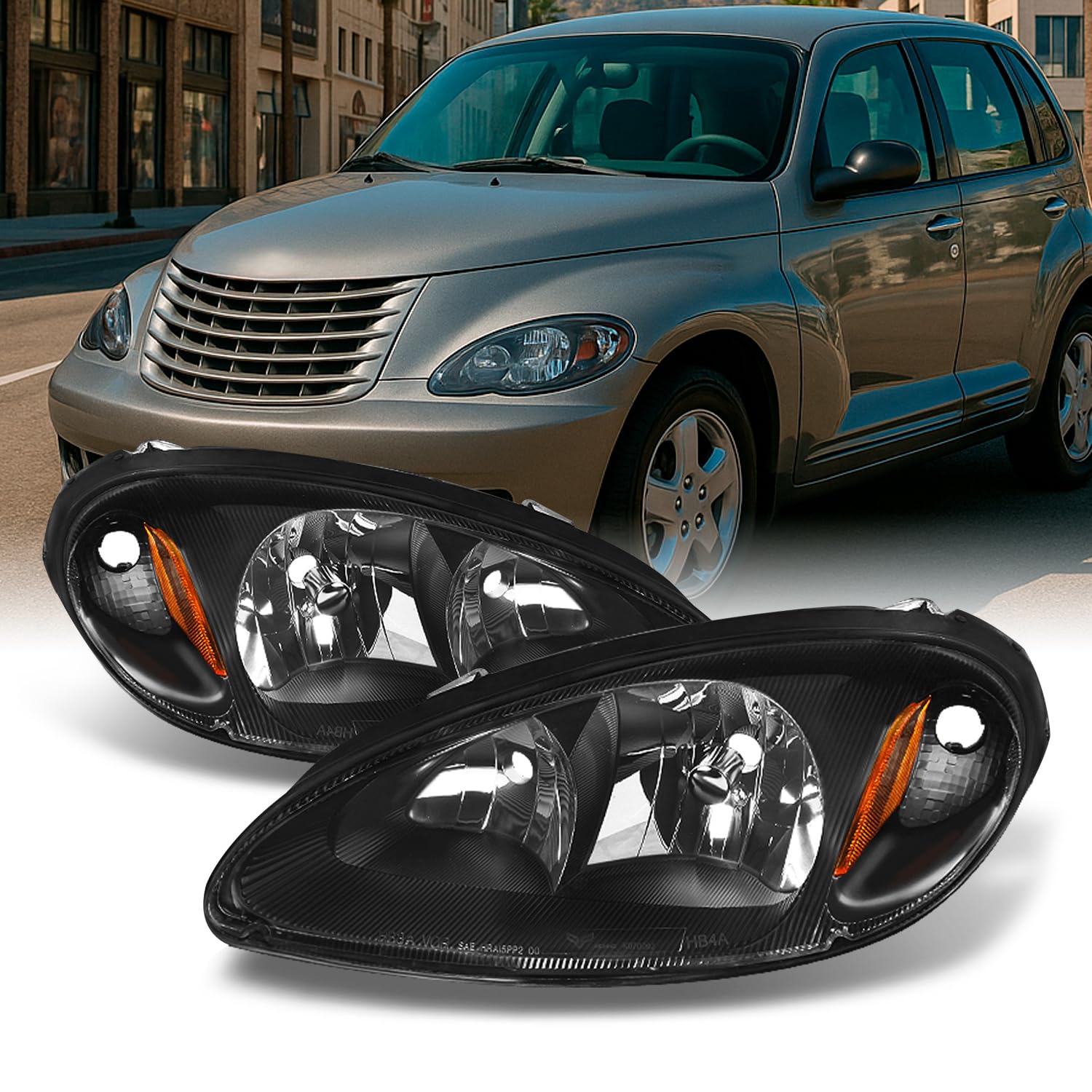 AKKON - For Chrysler PT Cruiser OE Replacement Black Bezel Headlights Driver/Passenger Head Lamps Pair New