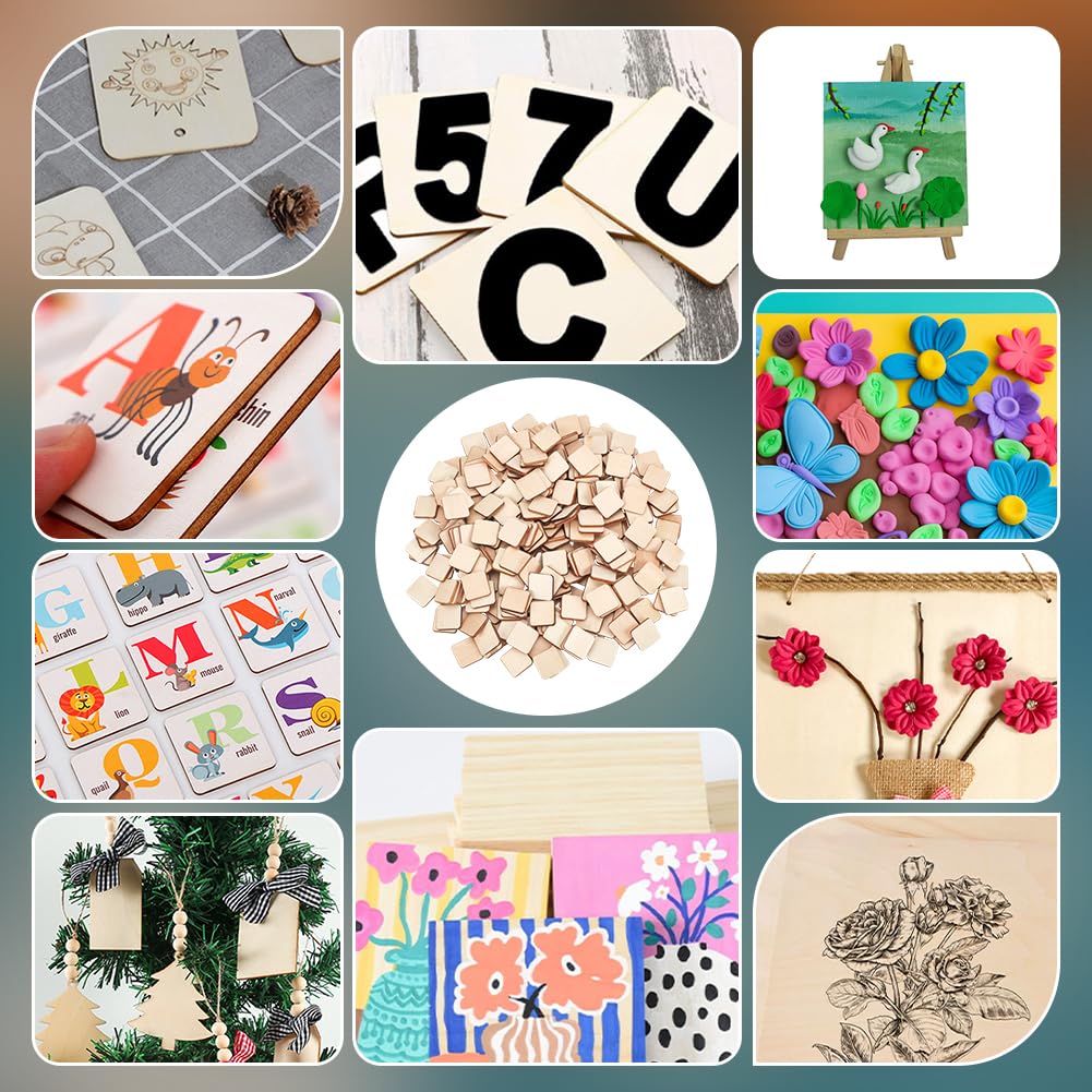 400 Stück Holzplättchen 2x2cm - Natürliche Bastelscheiben Für DIY Projekte