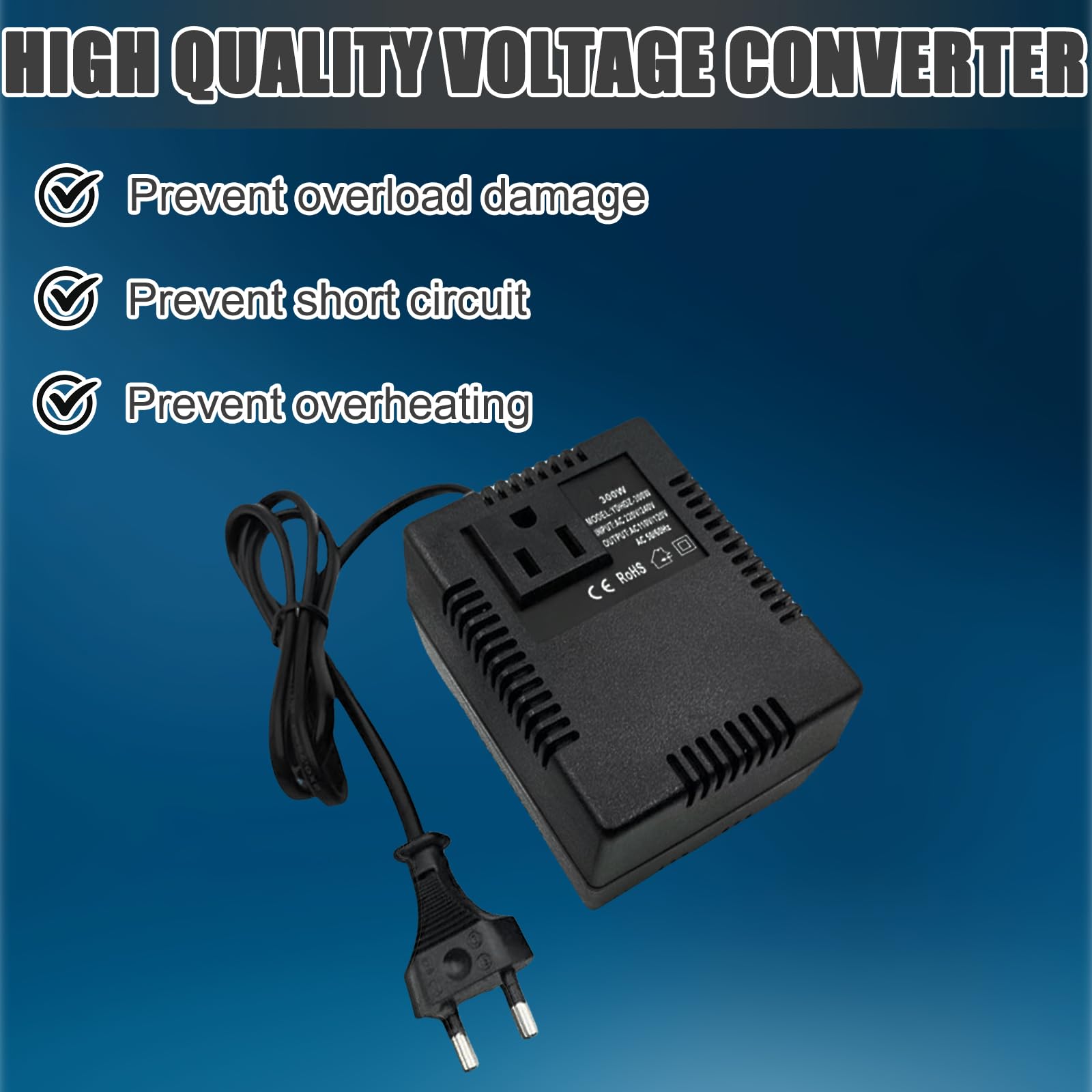 Convertisseur de Tension 220V vers 110V 300W, Transformateur de Puissance Abaisseur Adaptateur de Voyage pour Appareils Électroniques, Ordinateurs, Purificateurs d’Air, Caméras et Plus
