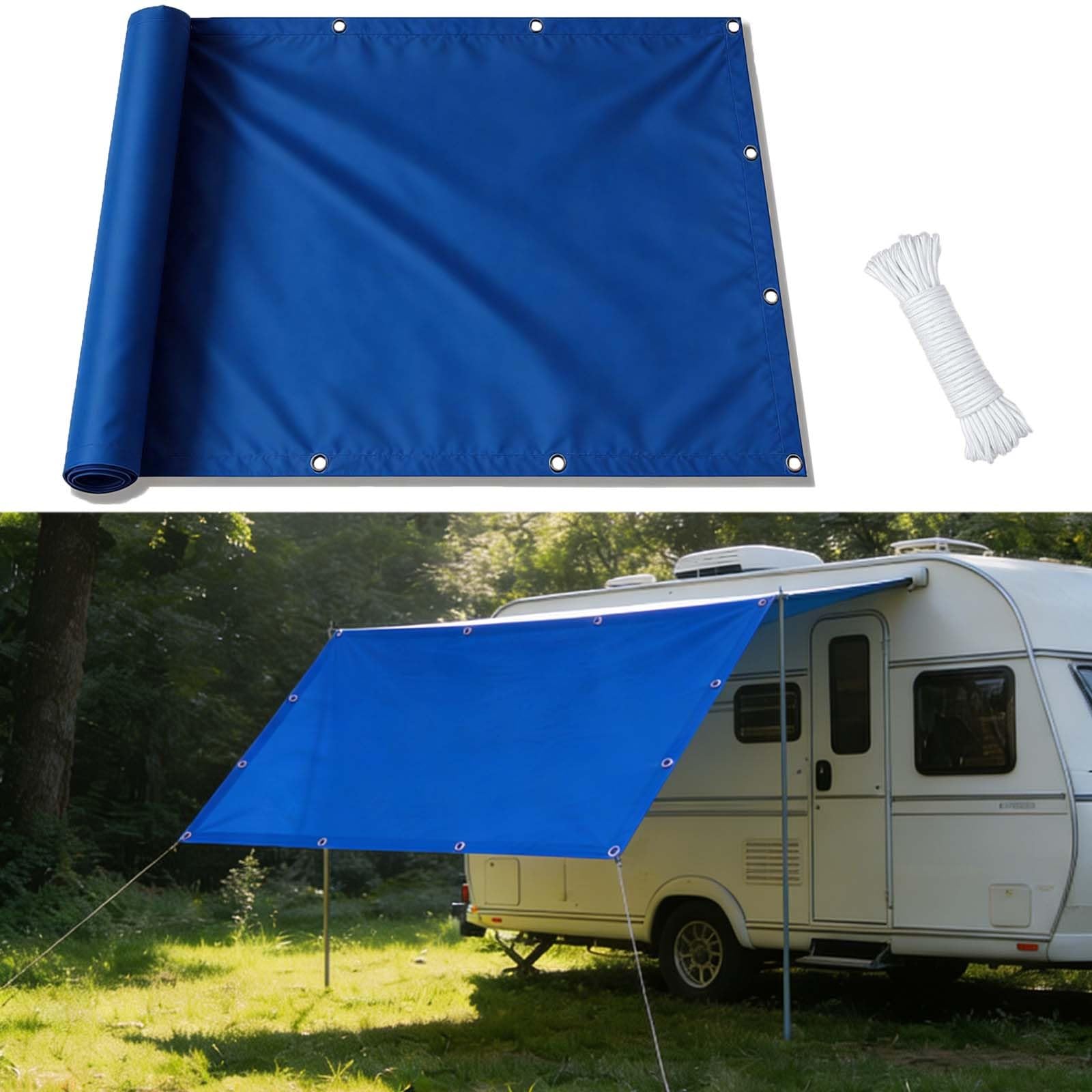 Voile d'ombrage avec oeillets 100 x 800 cm protection UV rideau extérieur bleu