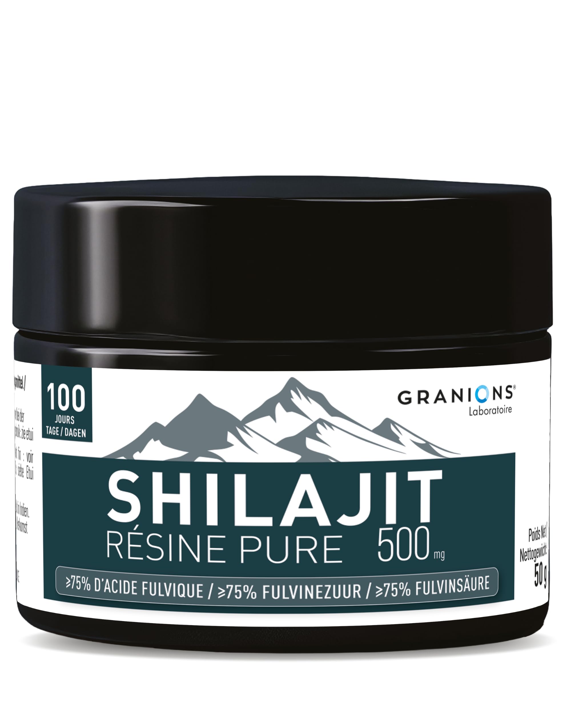 Shilajit Original Himalaya - Pure Shilajit Resin 500mg - 100 Days - 75% Fulvic Acid - Alternative to Shilajit Capsules - Libido, Energy, Concentration, Immunity, Memory - GRANIONS