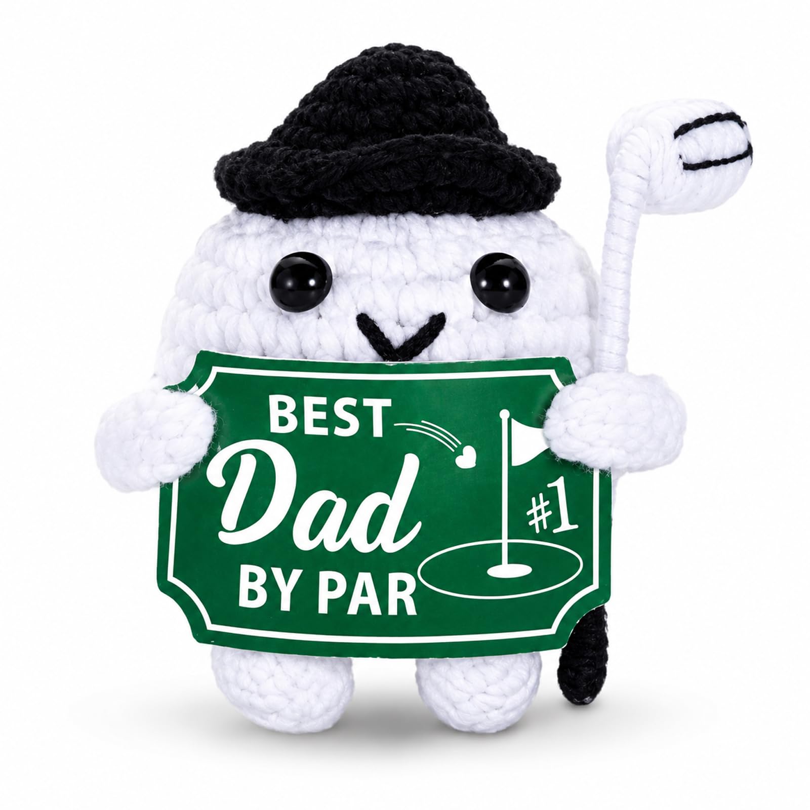 poweybshin Handmade Knitted Golf Ball Best Dad By Par, Unique Golf Accessories for Men Dad Gifts and Dad Birthday Gift, Crochet Figure Desk Ornament, Daddy Gift from Son or Daughter