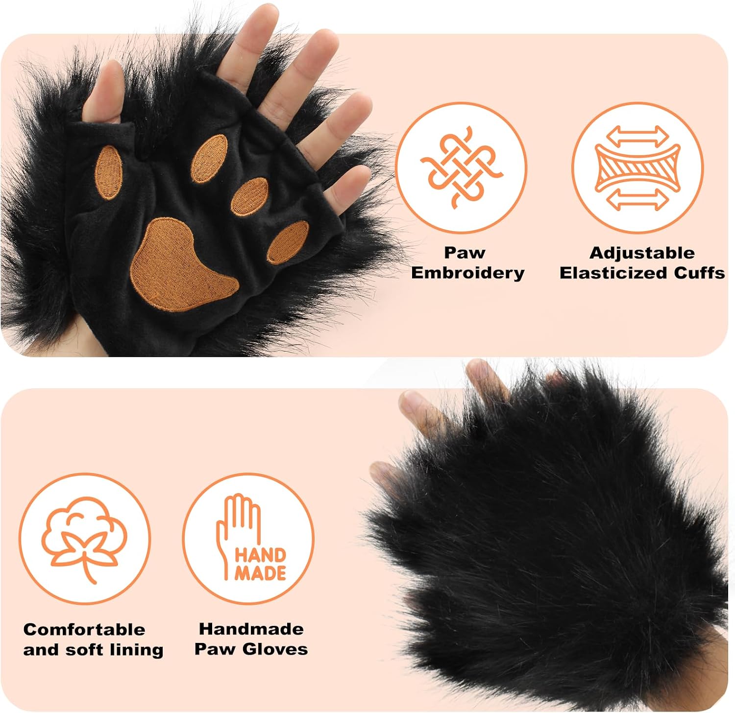 Faux Fur Cat Fox Mask Tail and Paw Set, Wolf Furry Suit Plush Therian Accessories Kit