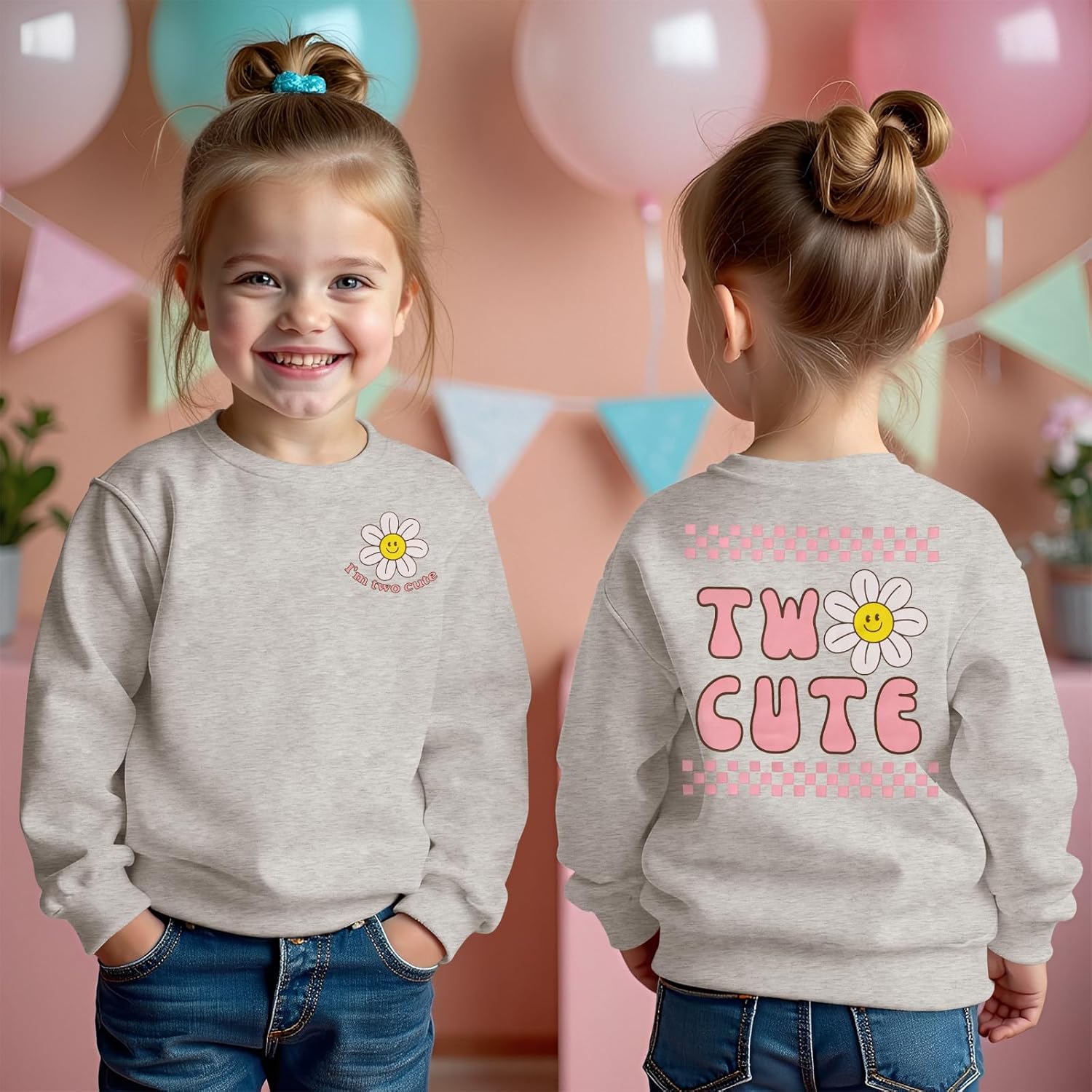 CM C&M WODRO Toddler Girl 2nd Birthday Sweatshirt I’M Two Cute Birthday Pullover Shirt Baby Crewneck Long Sleeve Fall Outfit - Image 3