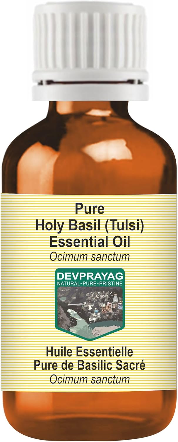 Holy Basil (Tulsi) Essential Oil (Ocimum Sanctum) Pure | Non-Sticky | Non-Greasy | Lightweight | Men & Women | All Skin Types | Steam Distilled 50ml (1.69 oz)