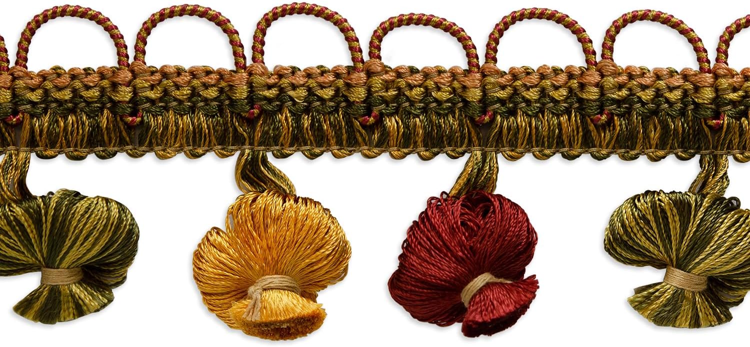 Trims by the Yard Conso Classic Onion Tassel Fringe Trim | Cranberry Multi | (5 Yard Cut)