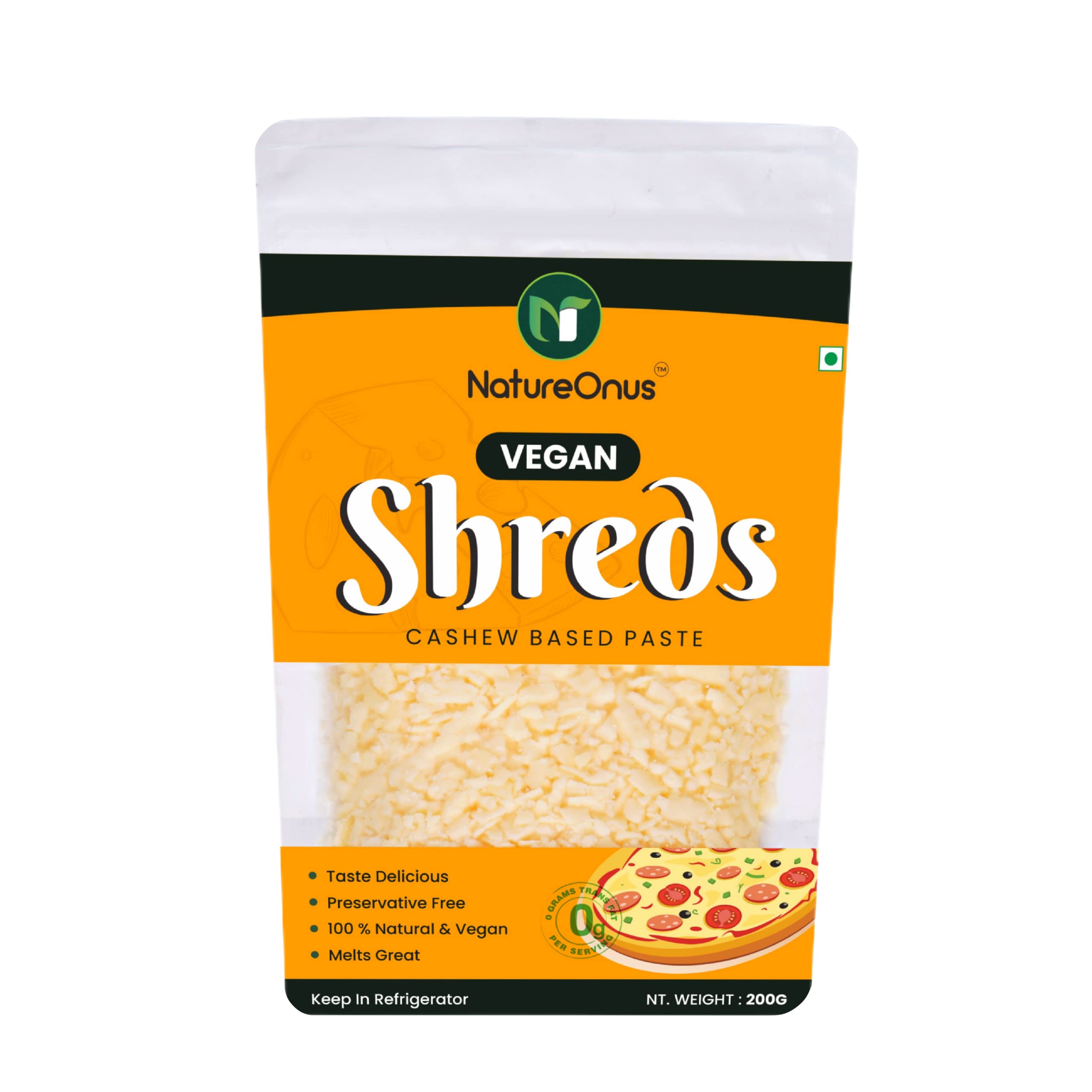 NatureOnus Vegan Cheese Shreds | Plant-Based Cheese | Vegan Shredded Cheese | 100% Natural - 200Gms