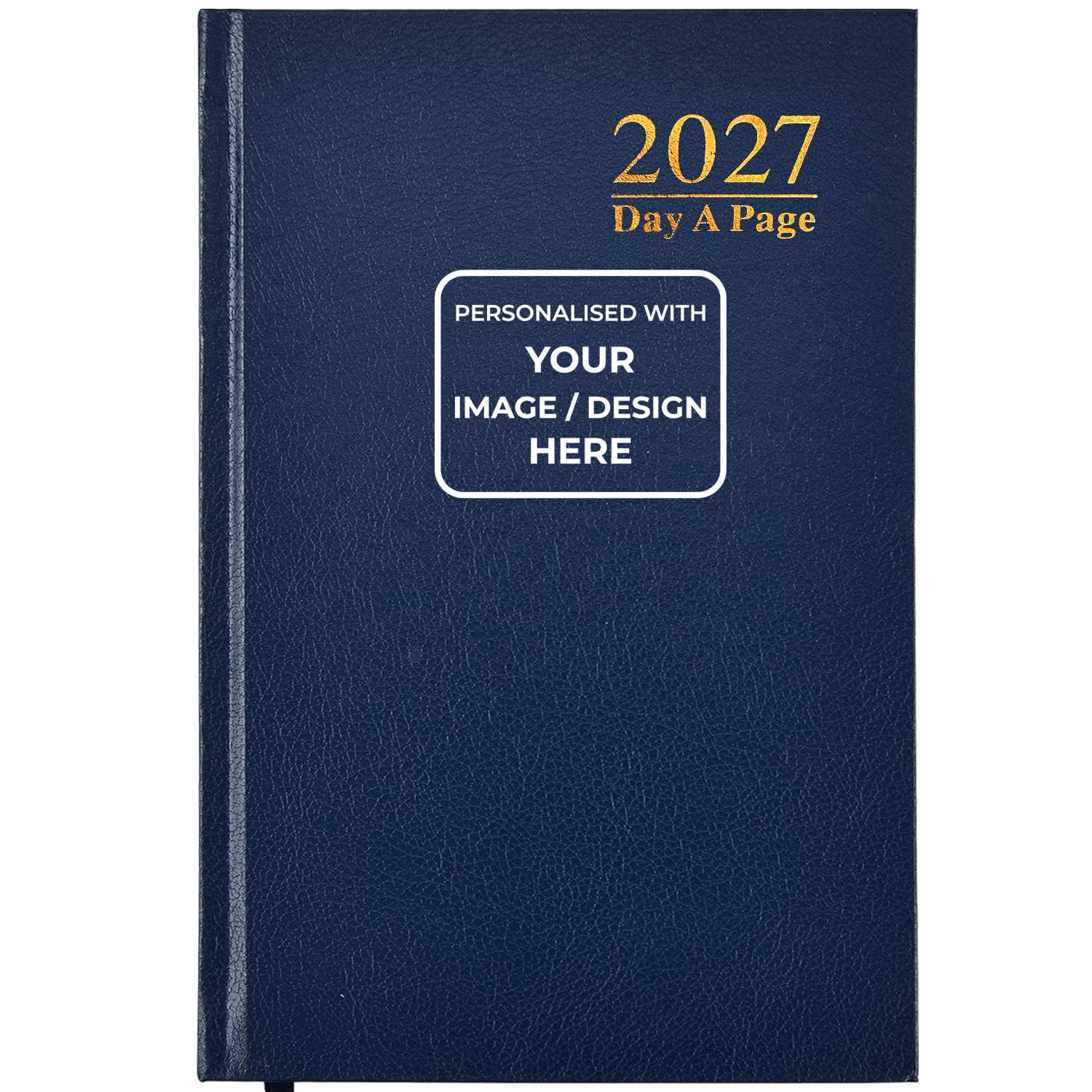 ARPAN Personalised 2027 Diary Day a Page – Custom Text or Logo, Hardback Daily Planner with Split Saturday & Sunday, Diary for Office, Work, Business & Home, Blue, A5 with Logo