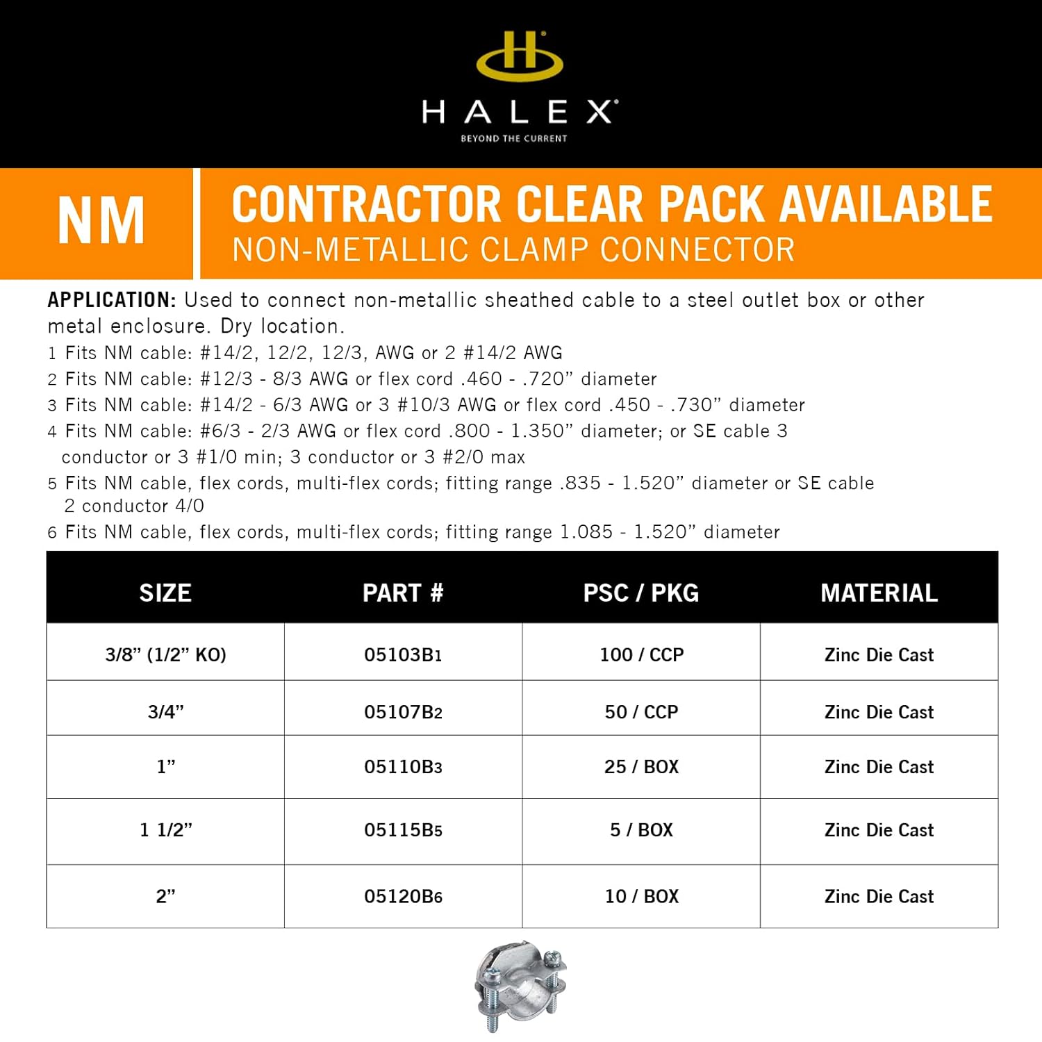 Halex – 3/8 Inch Non Metallic Twin Screw Clamp Connectors – 05103B – 100 Per Pack