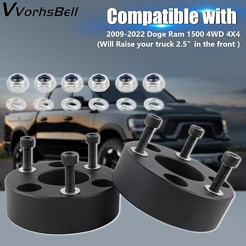 Miniatura 3 de Kits de elevación de nivelación delantera de 2.5 pulgadas para Ram 1500 4WD 4X4,2.5 pulgadas 2009-2022 Espaciadores de puntal delantero para Dodge