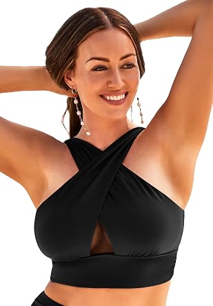 Swimsuits For All Womens Longline High Neck Bikini Top Plus