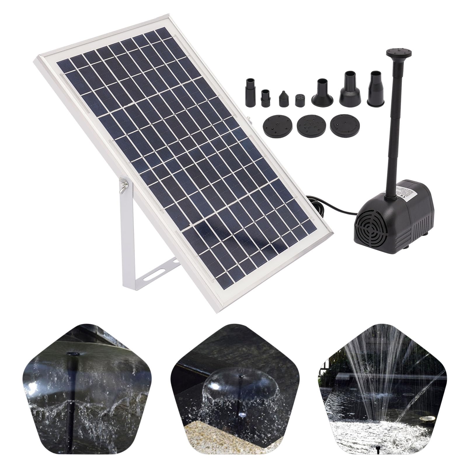 Bomba solar para estanque, 10 W, 1000 L/h, con panel solar, bomba de agua sin escobillas, altura de extracción de 2,5 m, set para estanques de pájaros, estanques pequeños