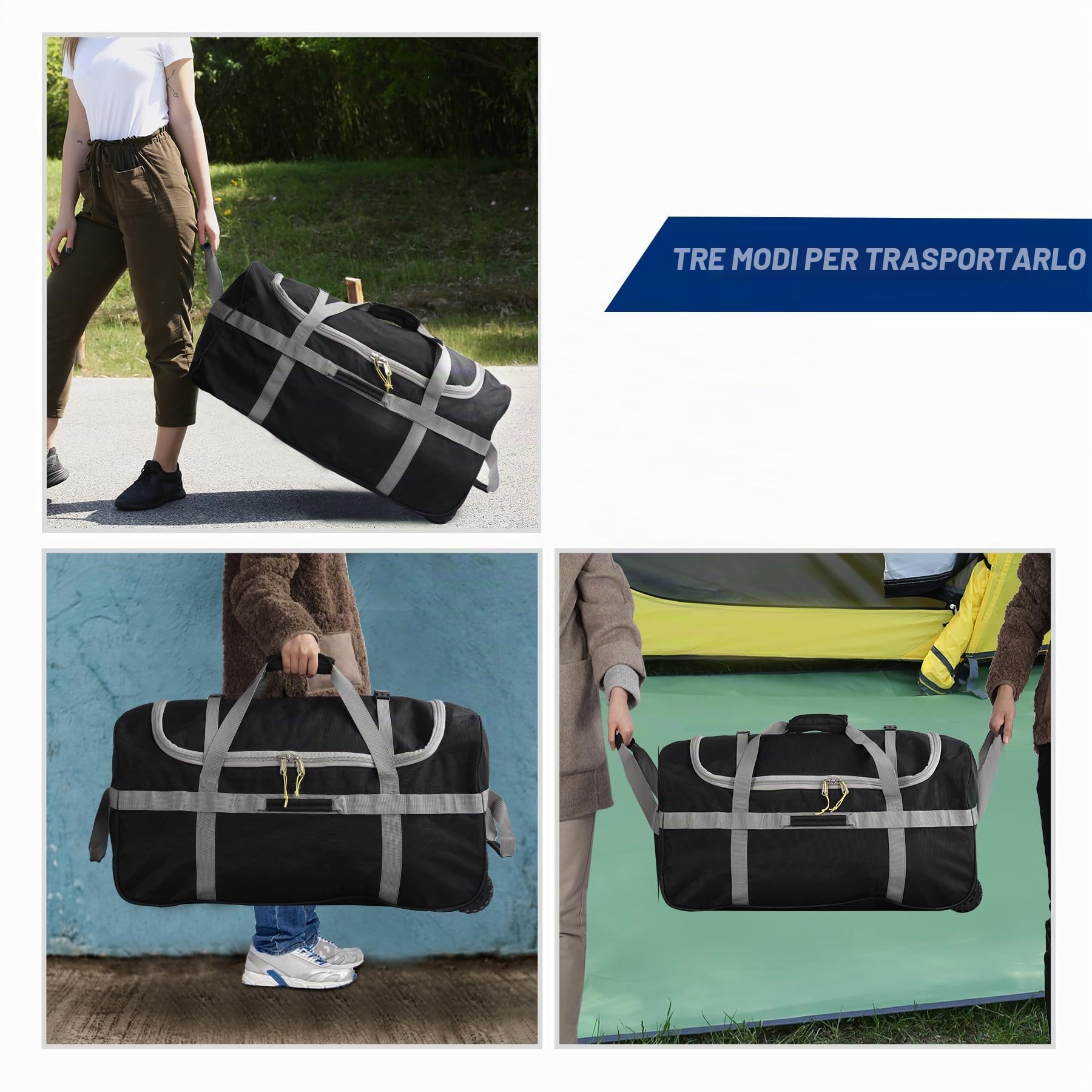 Borsa da viaggio con ruote, grande borsa da viaggio pieghevole con ruote, 75 x 40 x 40 cm, Sportivo