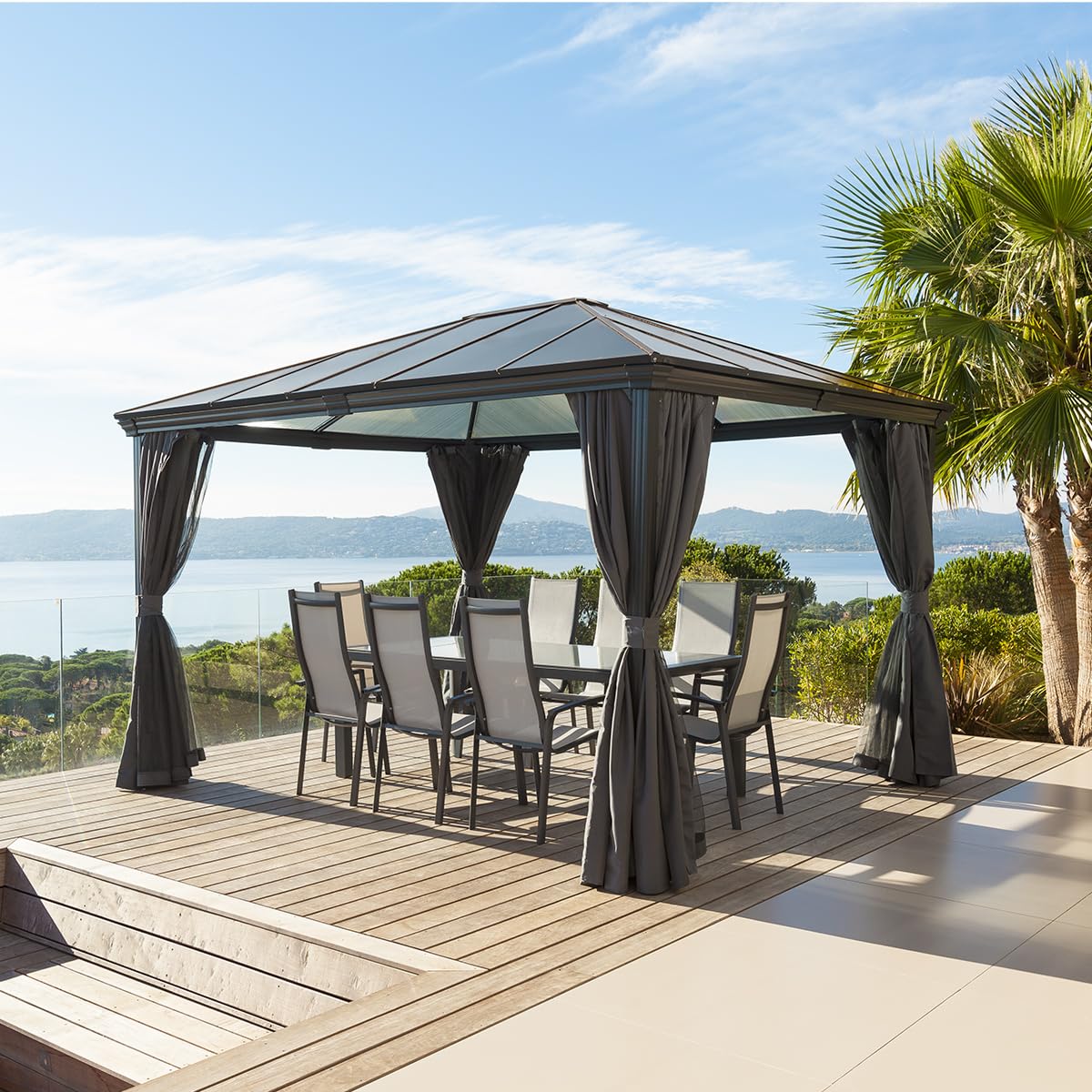 Hespéride - Tonnelle Belize Graphite - 5 Places - Polyester Acier Traité Époxy Anti-Rouille - Mobilier d'Extérieur pour Terrasse