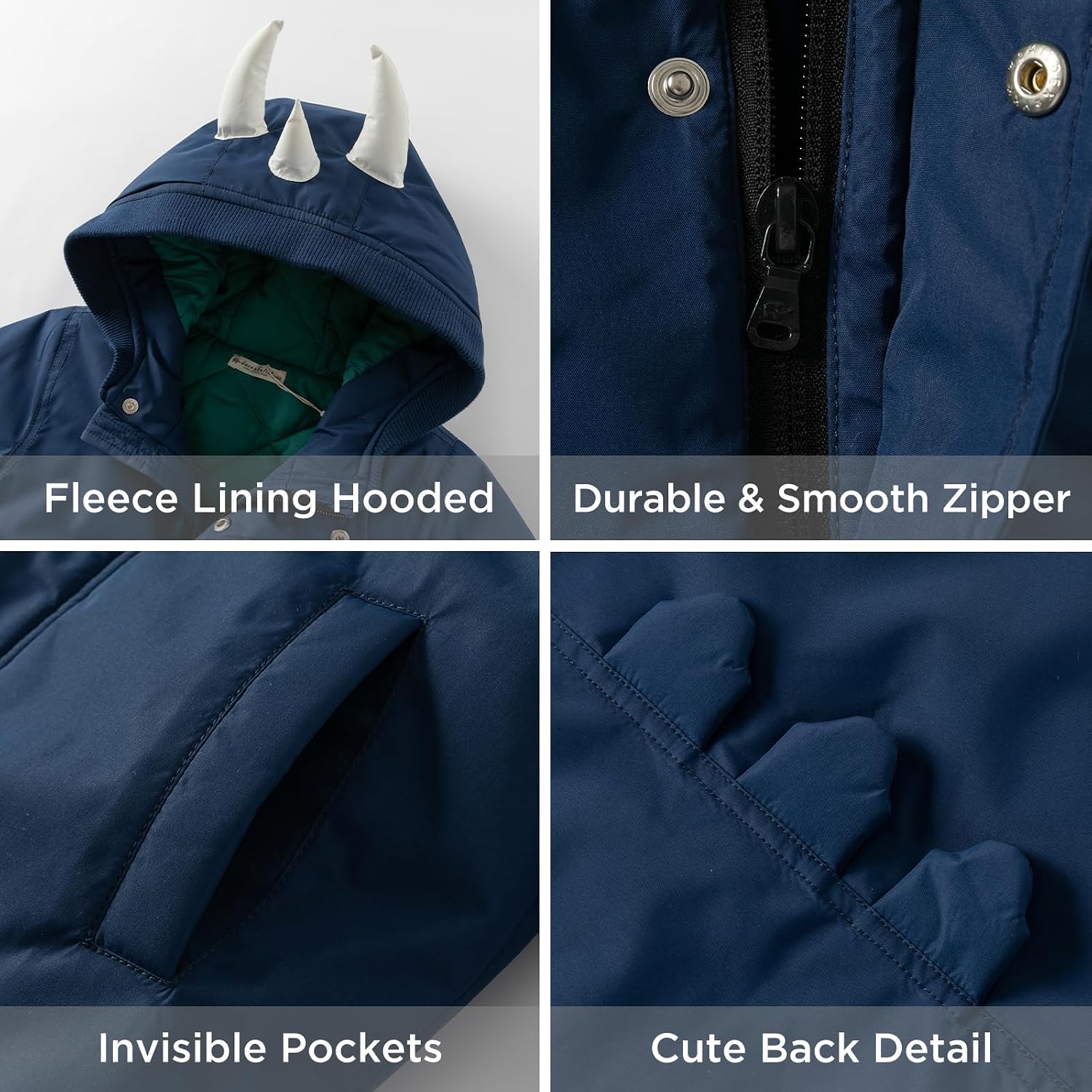 DAVE&BELLA Toddler Windbreaker Jacket, Baby Boys Girls Waterproof Animal-shaped Hooded Outerwear Coat With Warm Fleece Lining