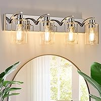 Vista 1 de 4-Light Bathroom Light Fixtures Modern Chrome Vanity Lights for Bathroom Lighting Fixtures Over Mirror with Clear Glass Shade for Cabinet Mirror