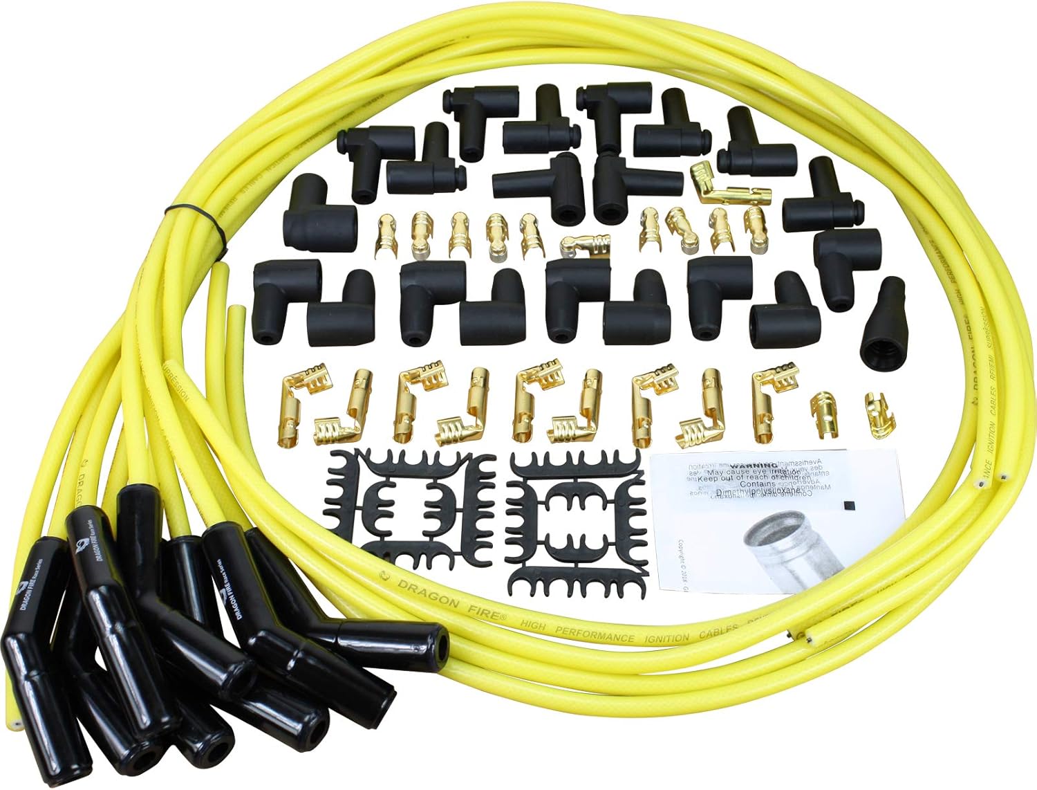 Dragon Fire Retro Series Transparent Yellow and Black Ceramic True Universal Spark Plug Wire Set For All Vehicles Chevy Buick Dodge Ford Fits Female Socket and Male HEI Post Caps Oem Fit PWJ228-BYT